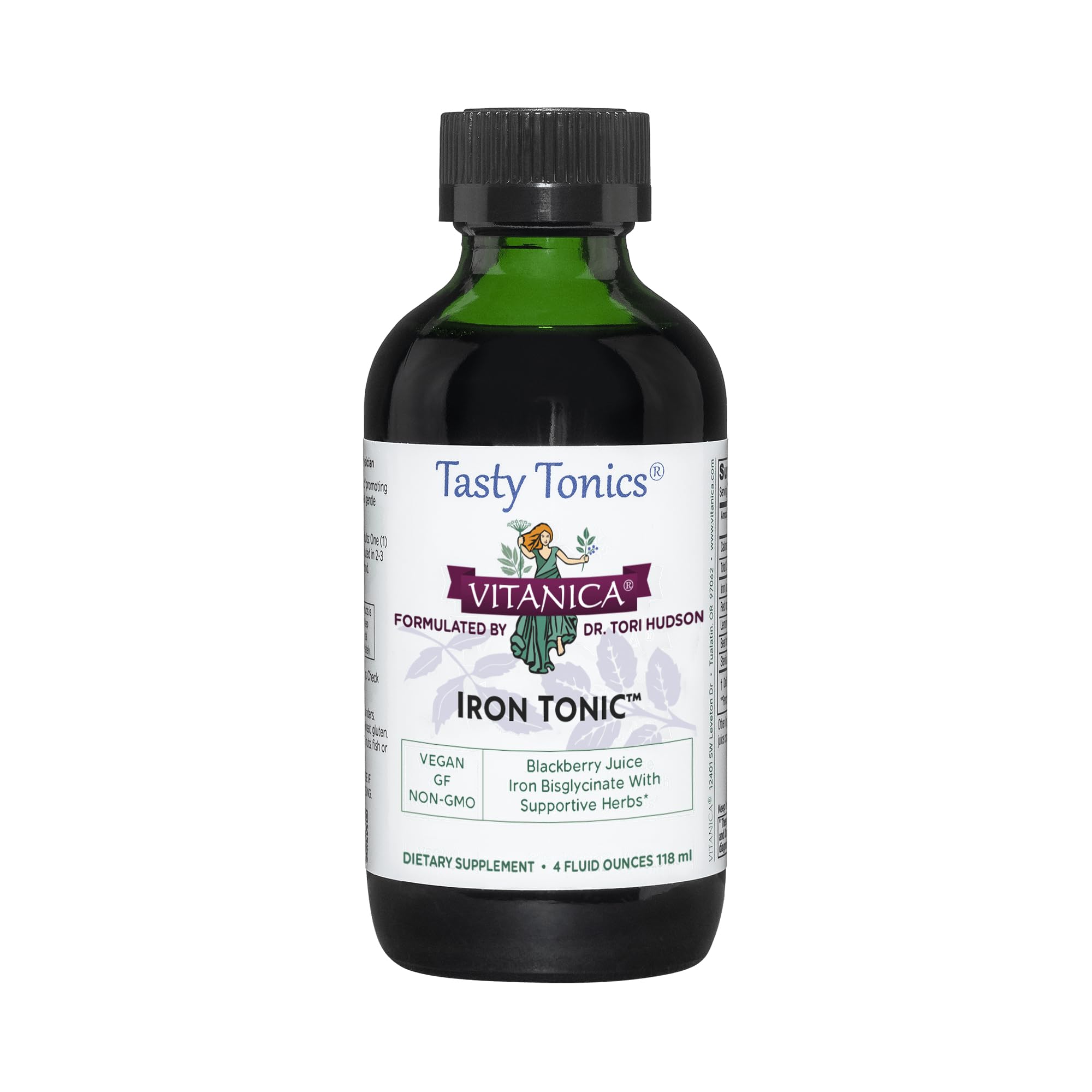 Vitanica Tonic au Fer – Bouteille en verre verte, goût mûre naturelle pour le quotidien.