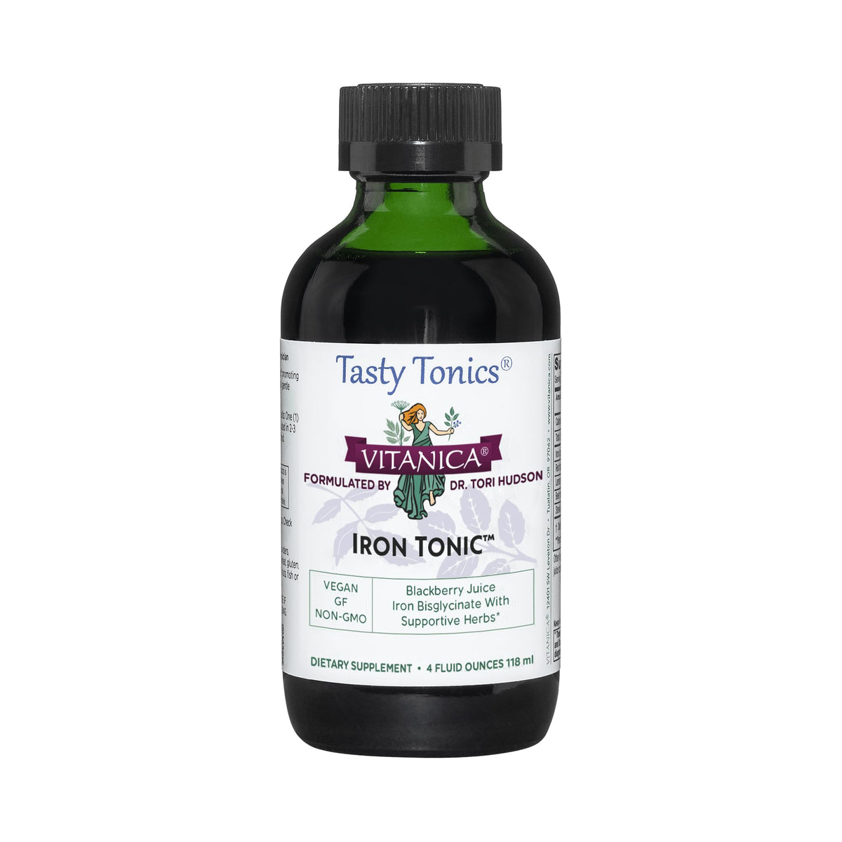 Vitanica Tonic au Fer – Bouteille en verre verte, goût mûre naturelle pour le quotidien.