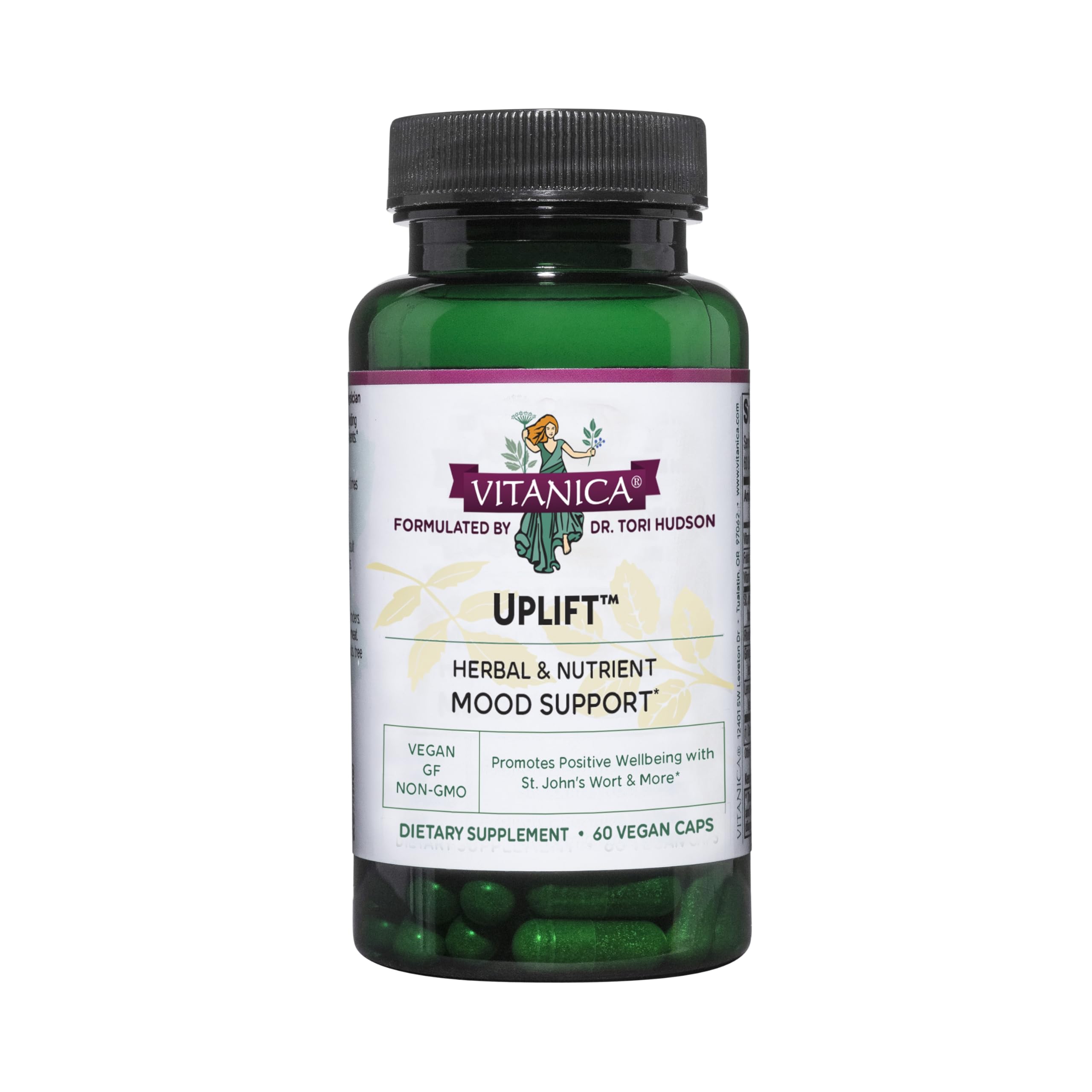 Vitanica Uplift – bouteille de capules, soutien potentiel à l'humeur et au bien-être émotionnel.