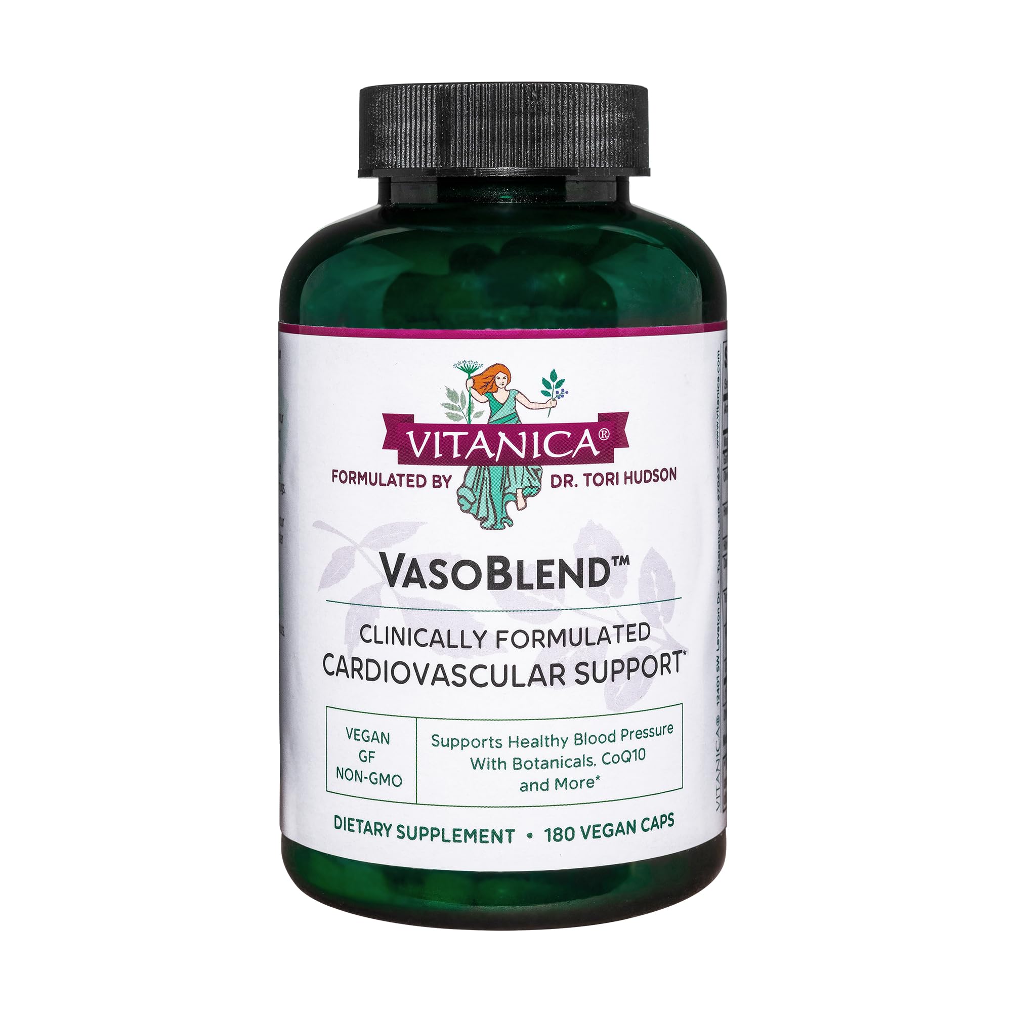 Vitanica VasoBlend – bouteille avec capsules véganes pour soutenir le cœur.