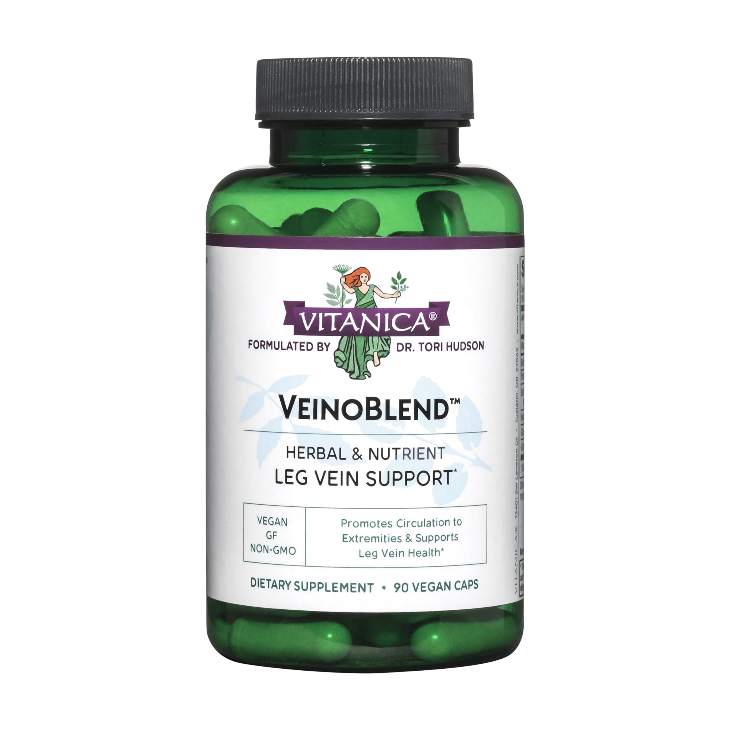 VeinoBlend, bouteille de capsules, soutien potentiel à la circulation au quotidien.