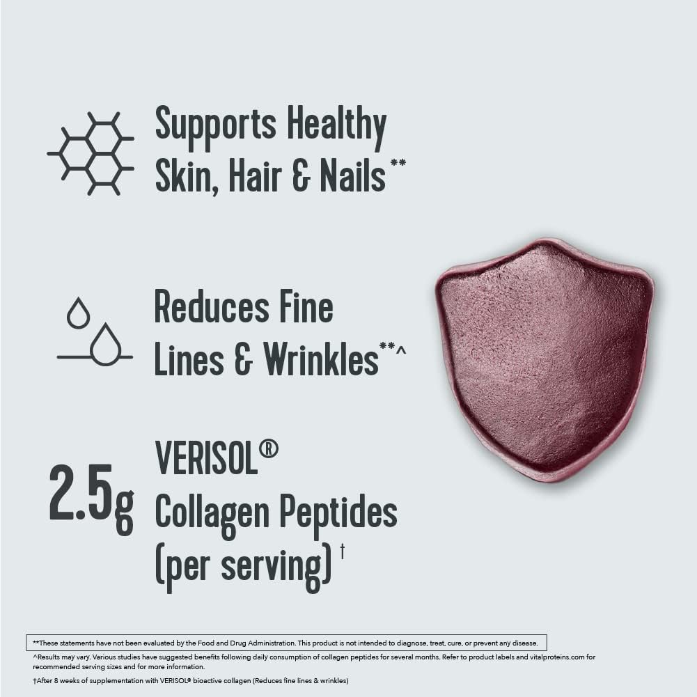 Vital Proteins Collagen Gummies, étiquette VERISOL, peptides utiles pour la peau.