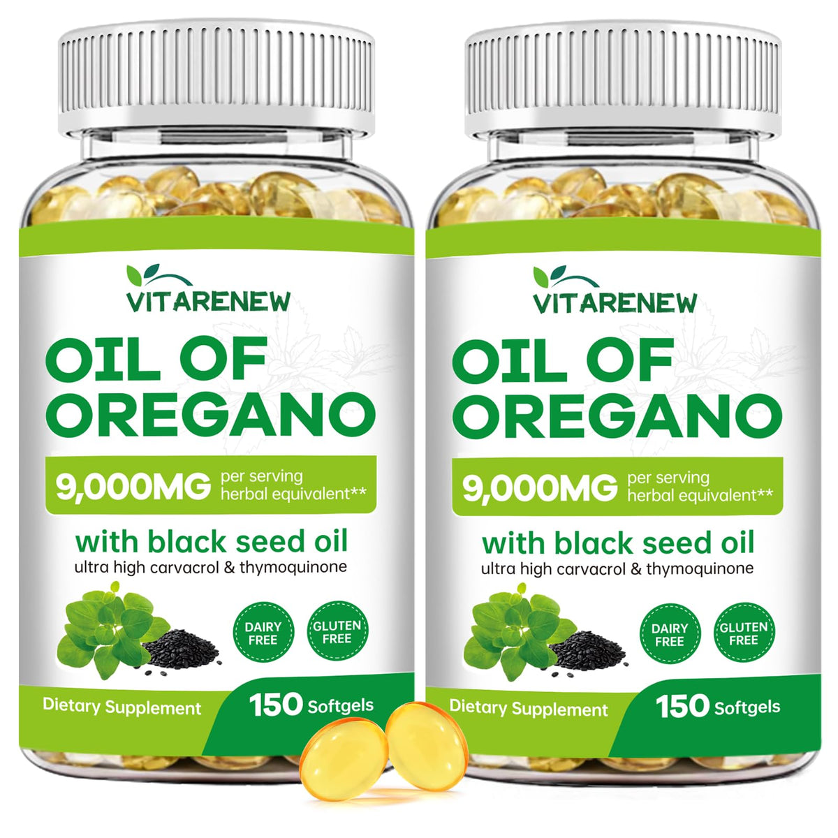 VITARENEW – Bouteille huile d'origan et nigelle, capsules pratiques pour une routine quotidienne.