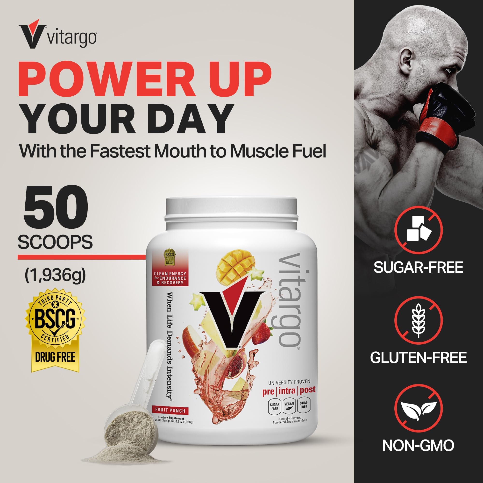 Vitargo Doseur Poudre Fruit Punch, mesure précise pour une préparation fiable.