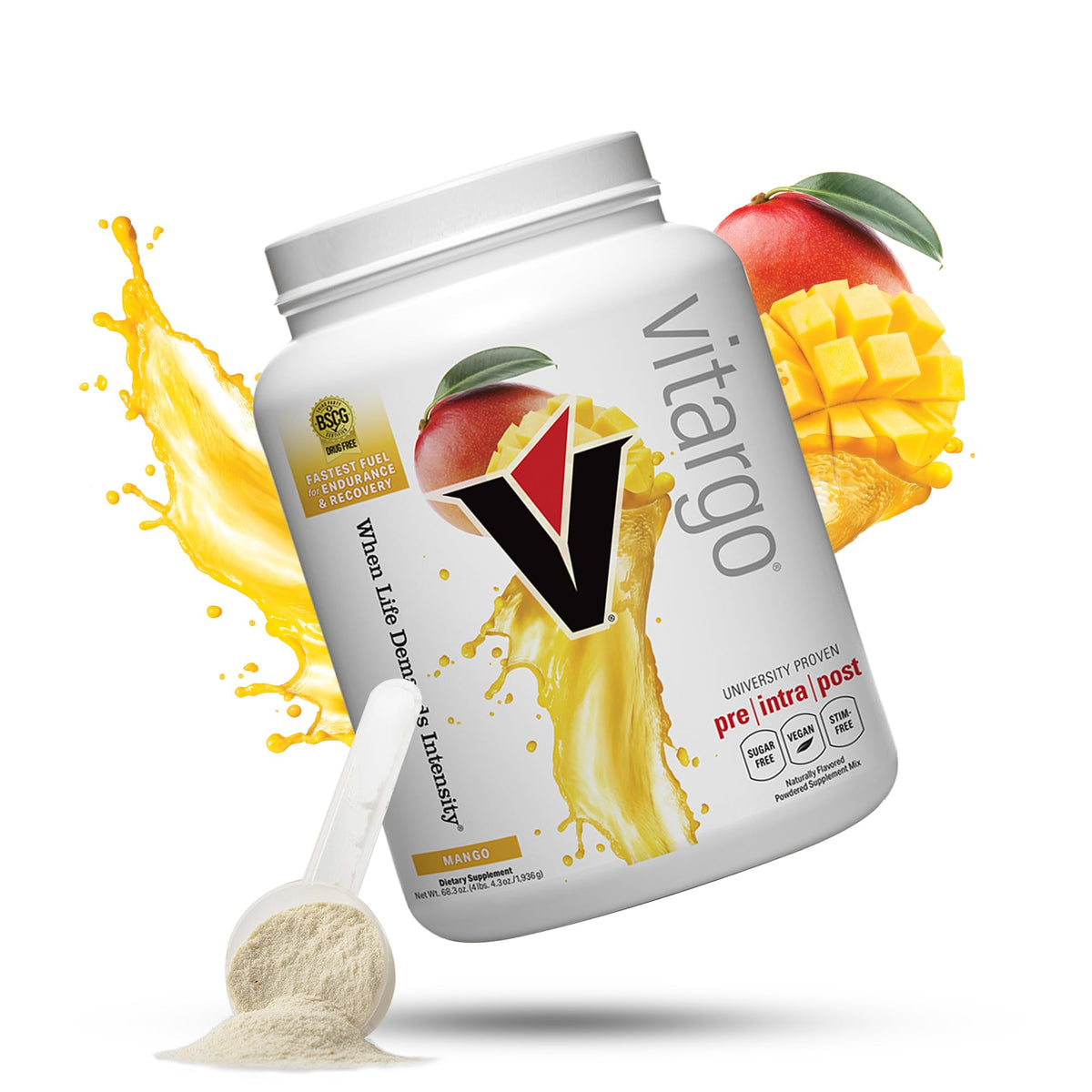 Vitargo Poudre de glucides, bouteille Mangue, soutien potentiel à l endurance et récupération