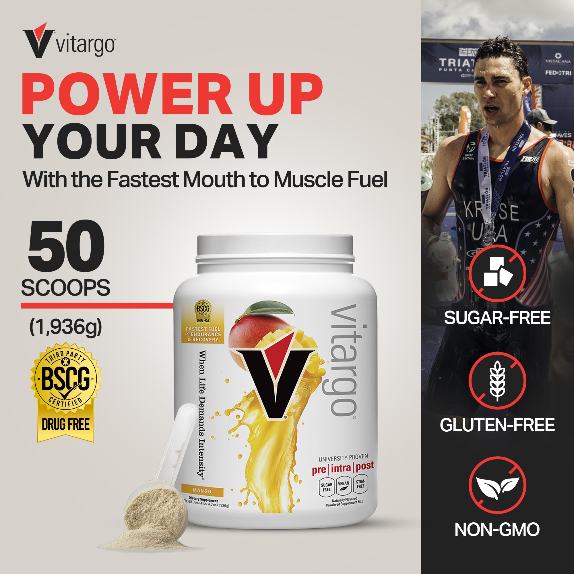 Vitargo Poudre de glucides, doseur Mangue, préparation rapide après l entraînement