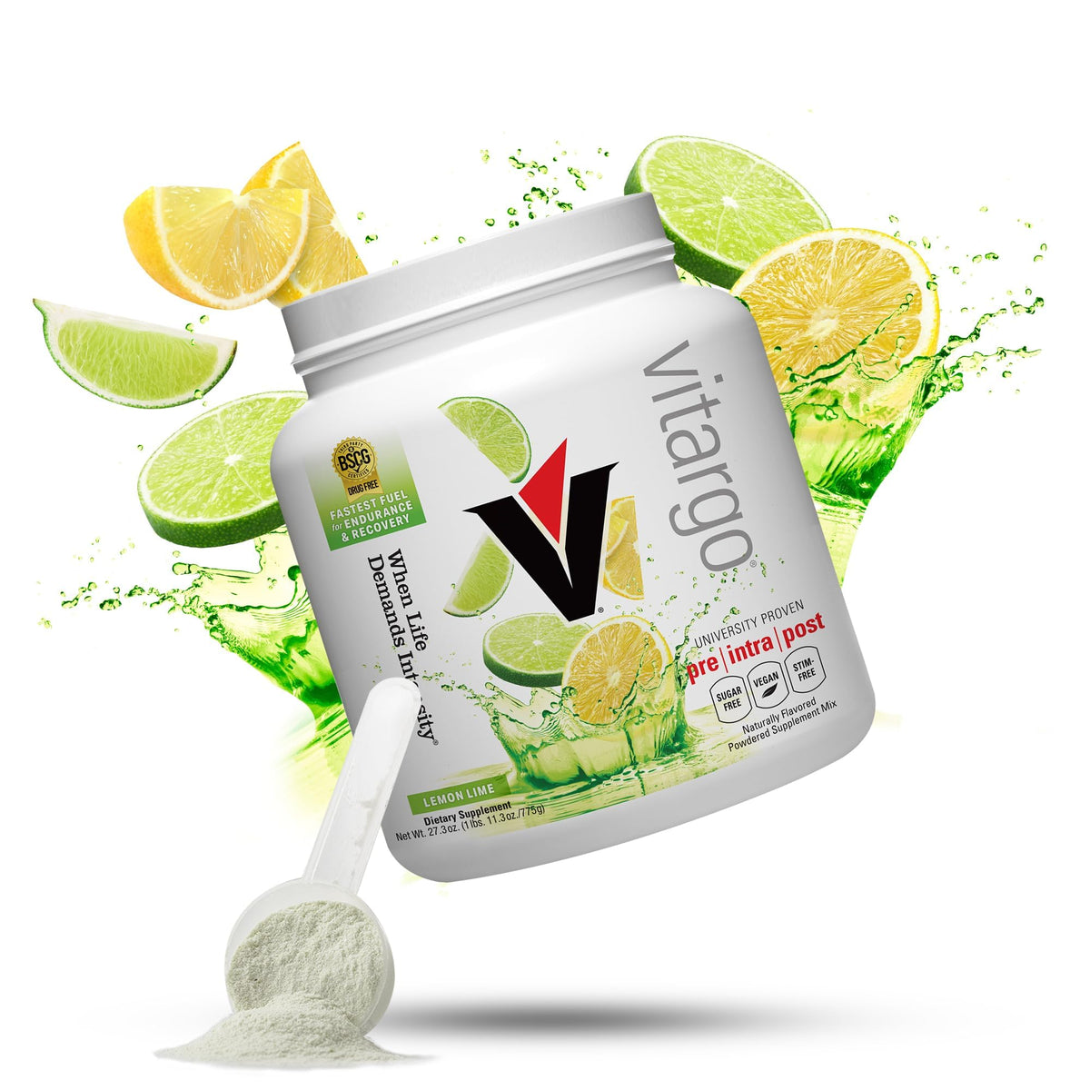 Vitargo poudre glucides dans le pot citron-lime, favorise une recharge glycogène rapide.