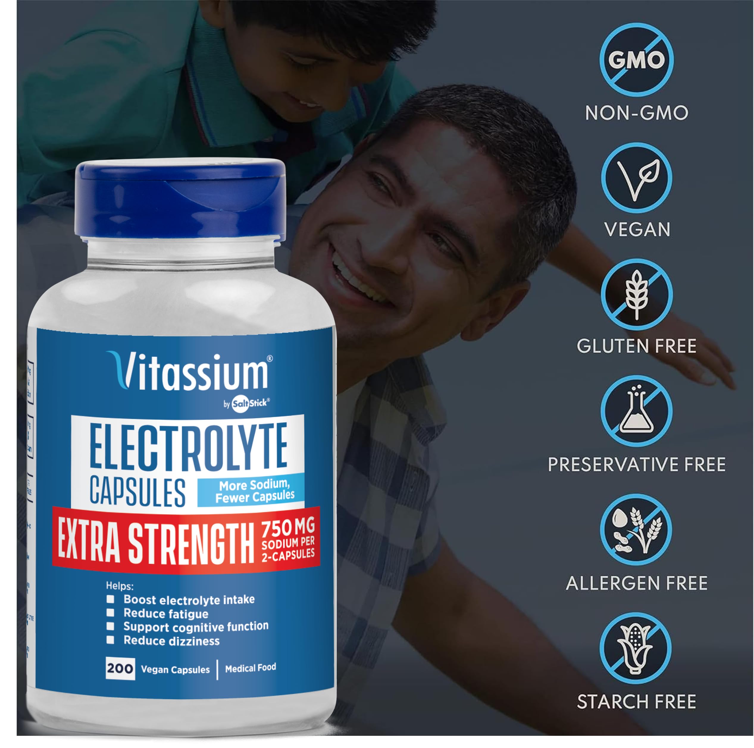 Vitassium capsules électrolytes sans gluten et sans allergènes, adapté à divers régimes.