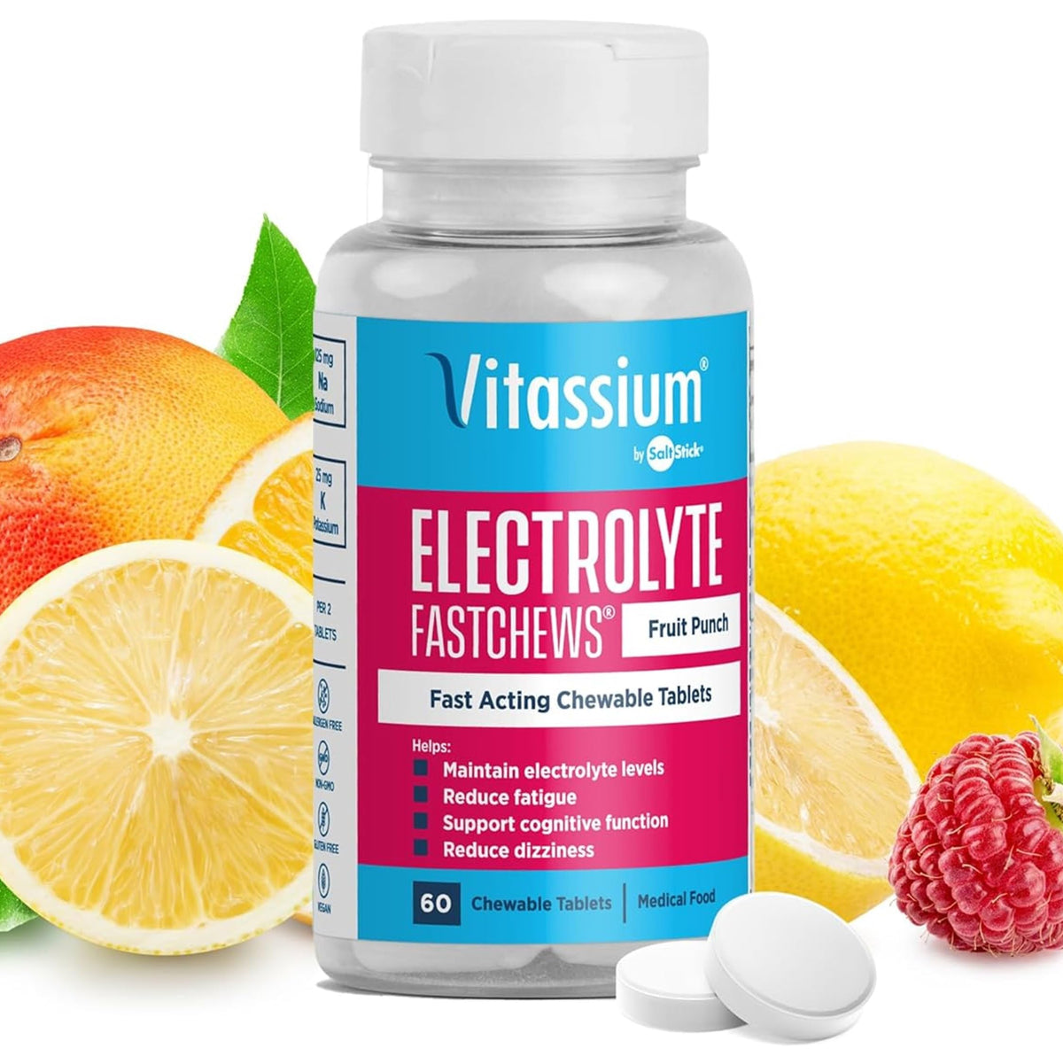 Vitassium FastChews boîte Fruit Punch, collation pratique et rapide en déplacement.