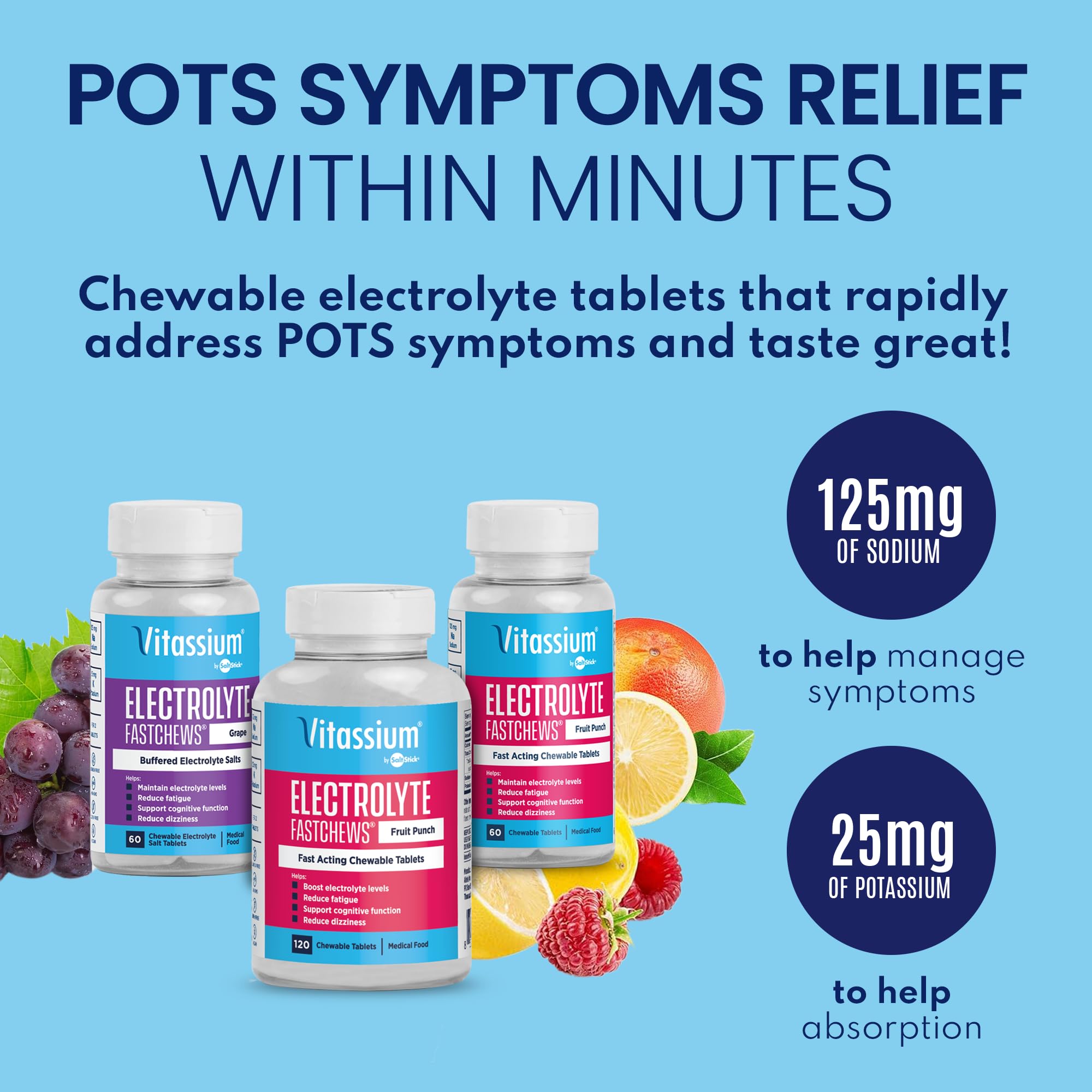 Vitassium FastChews – comprimés électrolytiques, ingrédients pour l'équilibre.