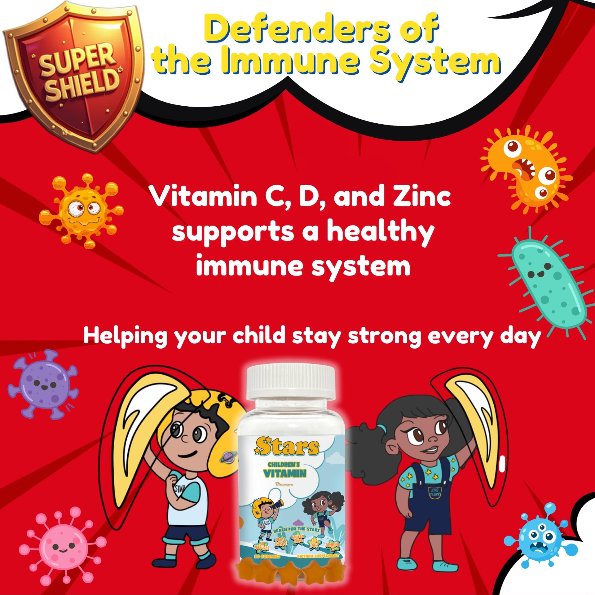Vitastars Omega-3 d origine vegetale en gommes, soutien potentiel au developpement cerebral et visuel.