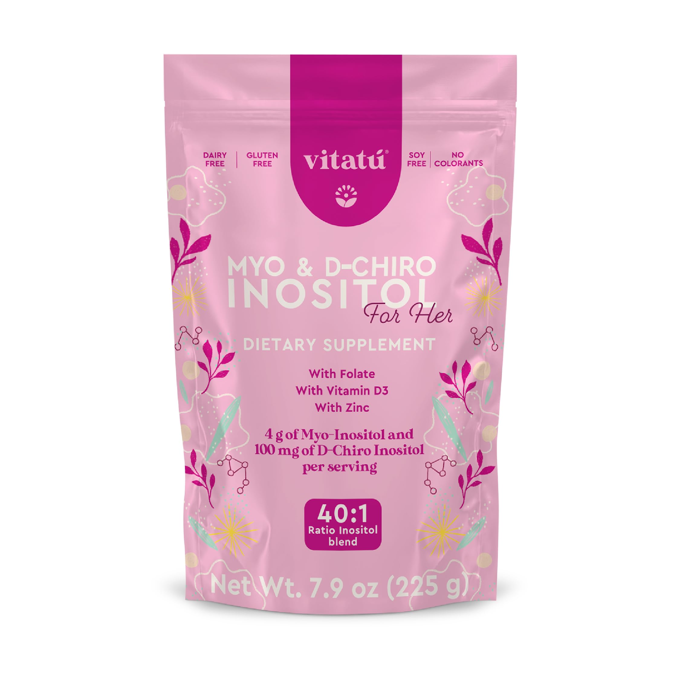 Vitatú Myo et D-Chiro en poudre dans une bouteille, soutien quotidien pour les femmes.