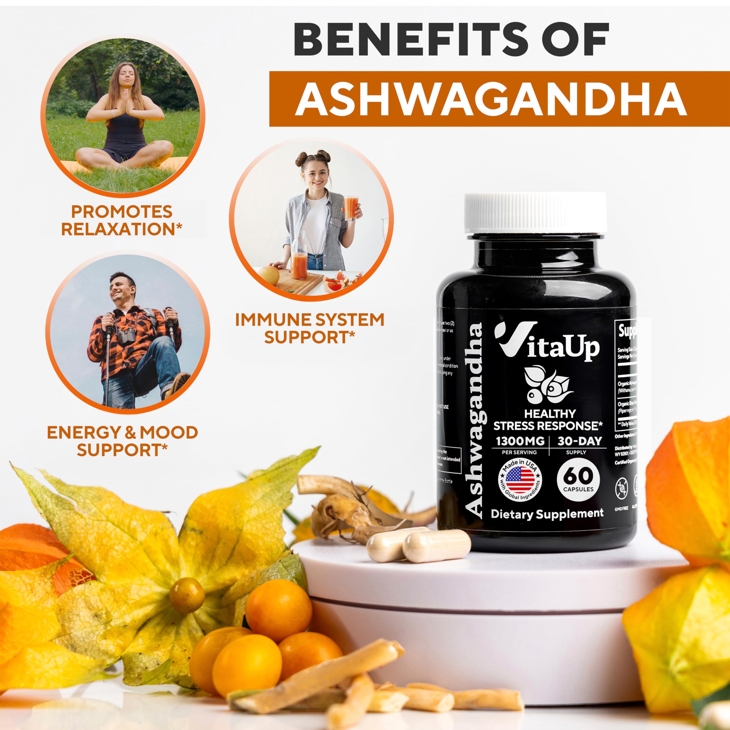 VitaUp Ashwagandha, énergie équilibrée et humeur soutenue pour la journée.