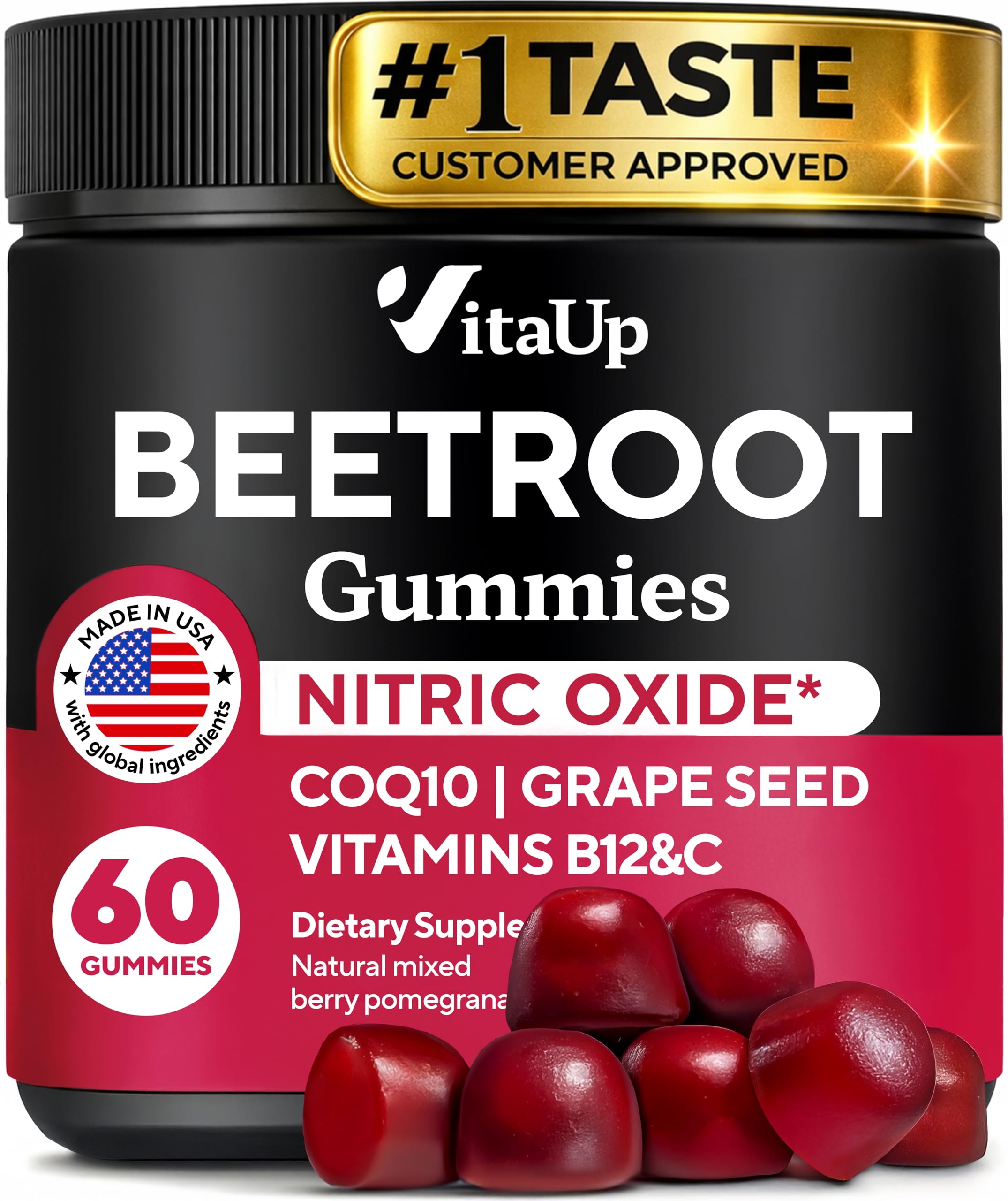 Gommes VitaUp Betterave – emballage élégant, pratique à ranger pour une routine santé.