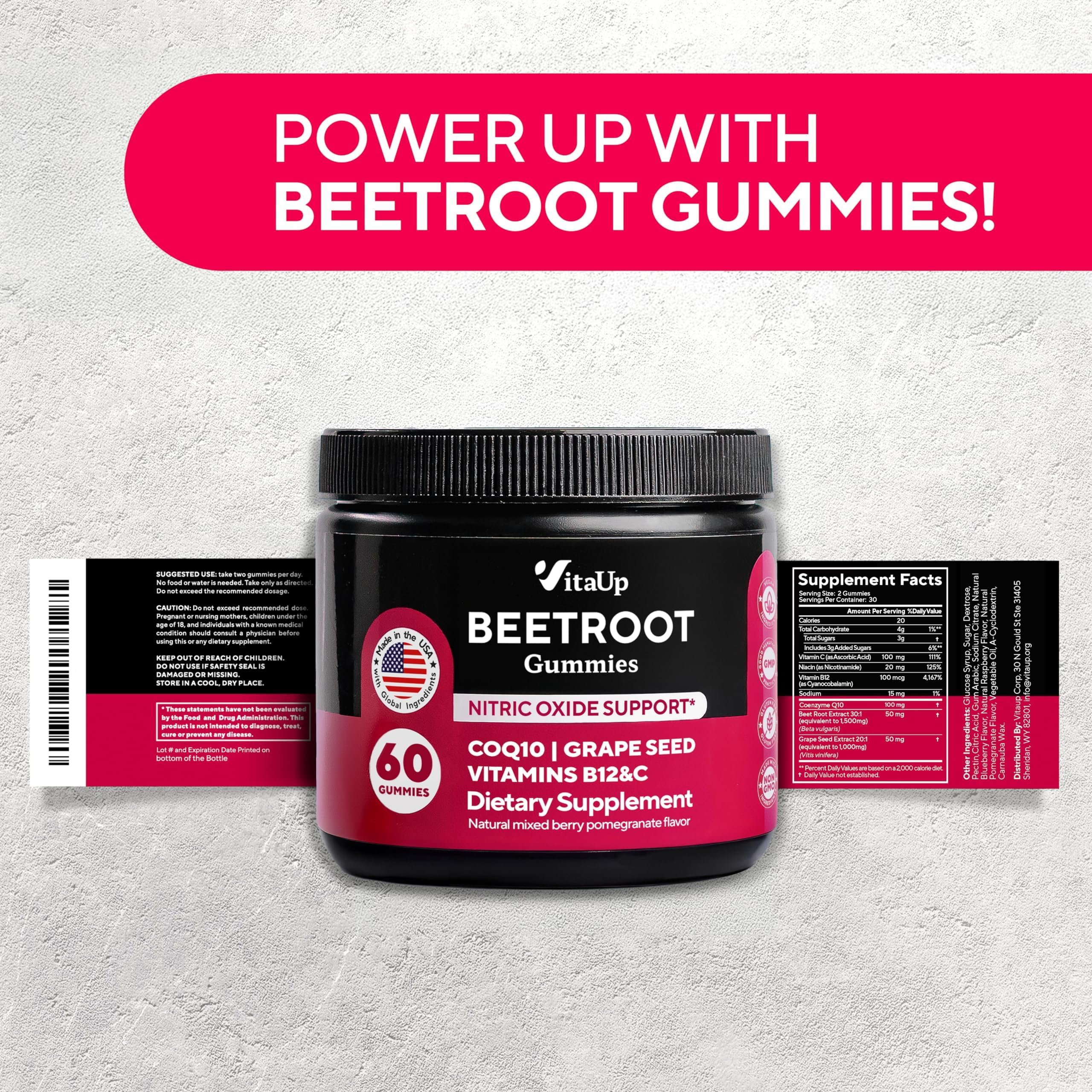 Gommes VitaUp Betterave – soutien potentiel circulation et énergie, plaisir consommable.