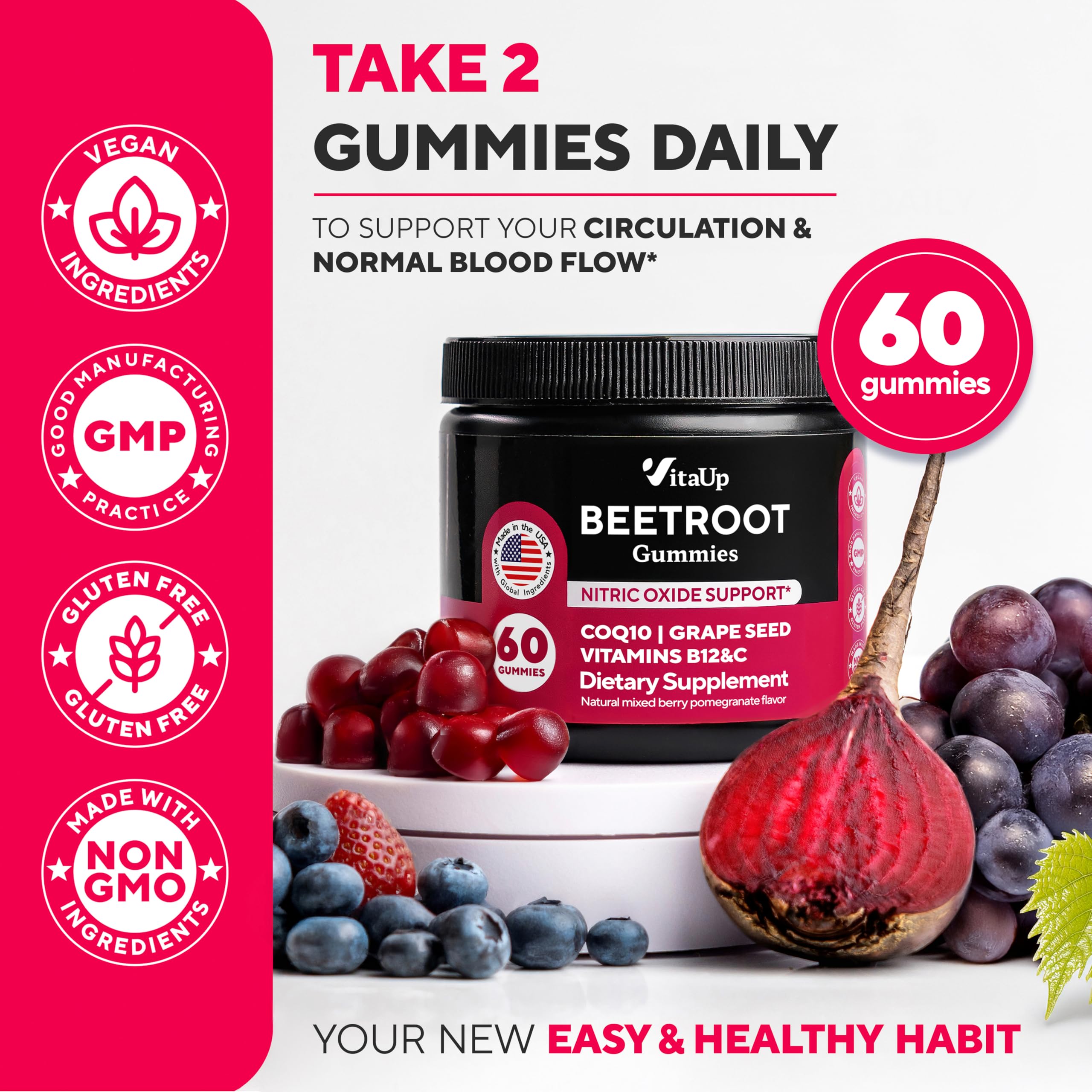 Gommes VitaUp Betterave – usage quotidien simple, intégration facile à votre routine.