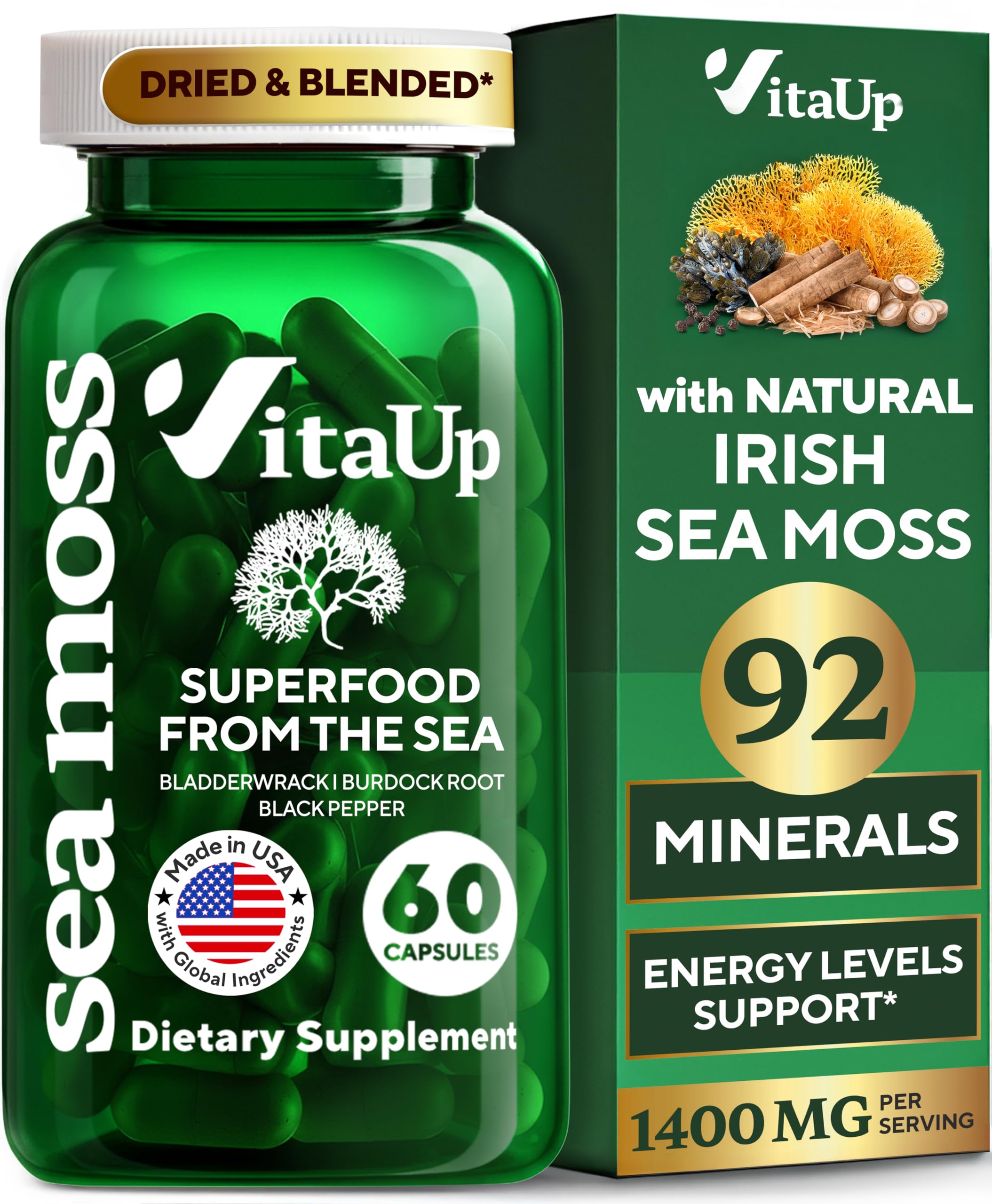 VitaUp – emballage des capsules mousse de mer irlandaise pour un usage pratique