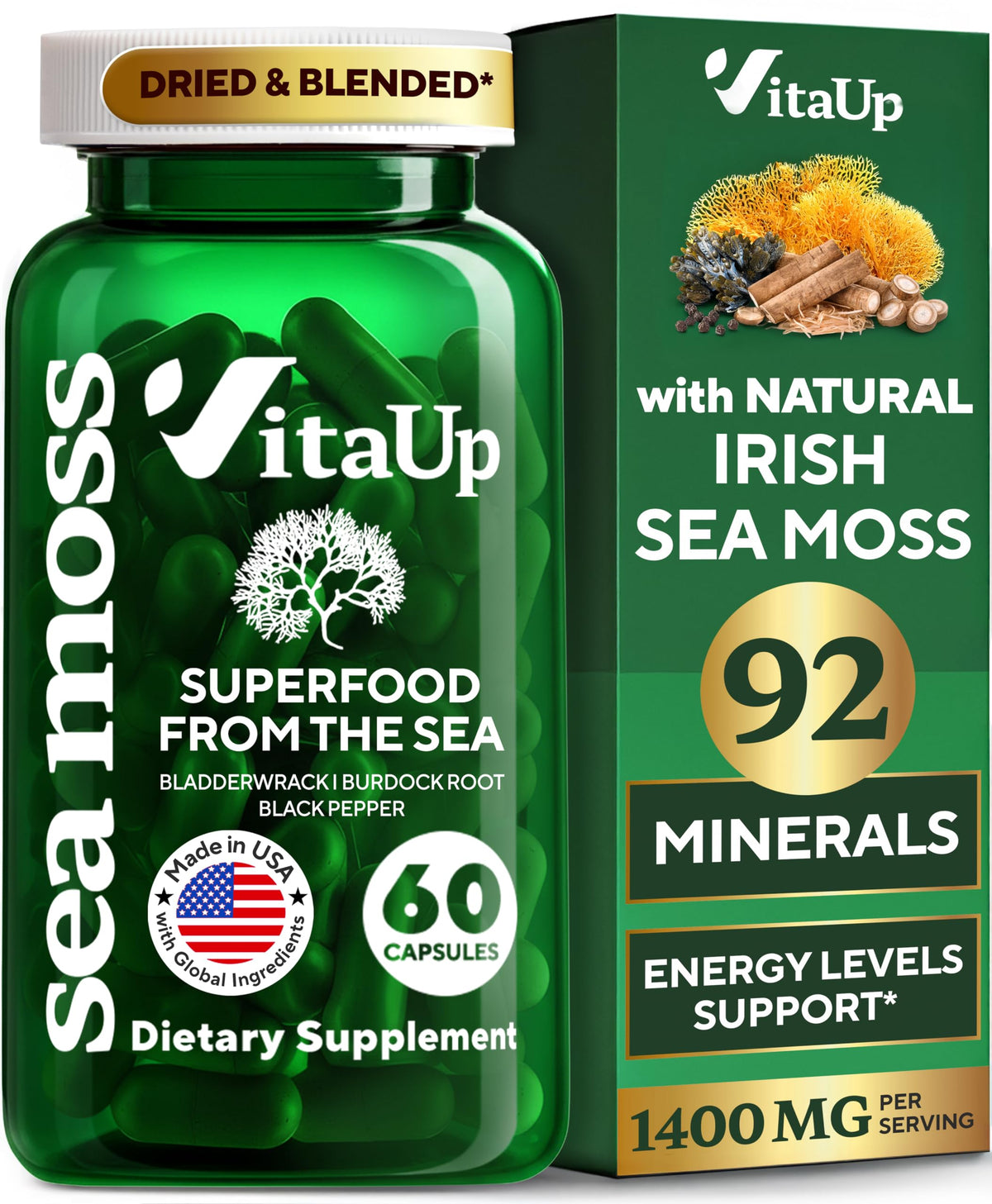 VitaUp – emballage des capsules mousse de mer irlandaise pour un usage pratique