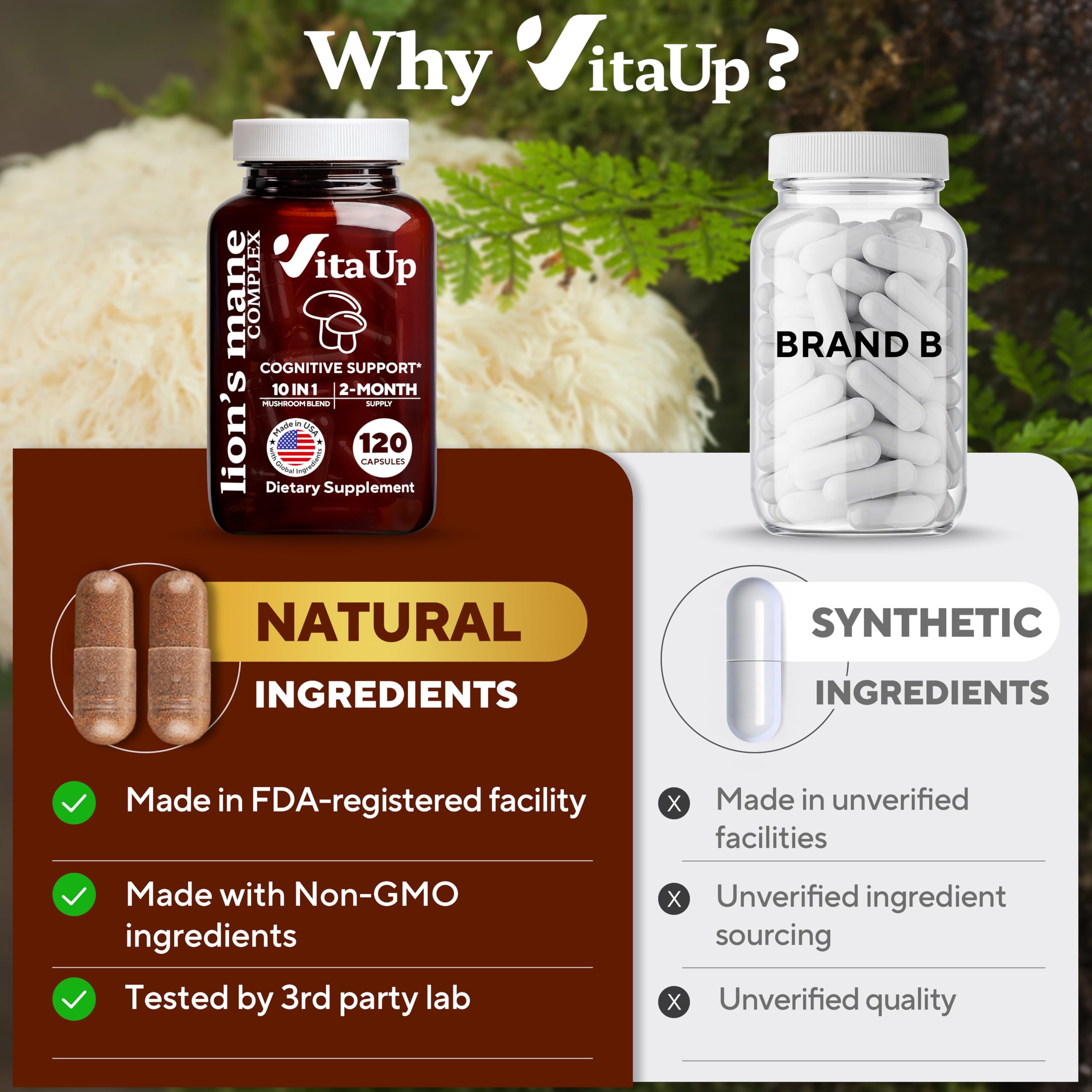 Emballage VitaUp sans OGM ni gluten, pour une composition sûre.