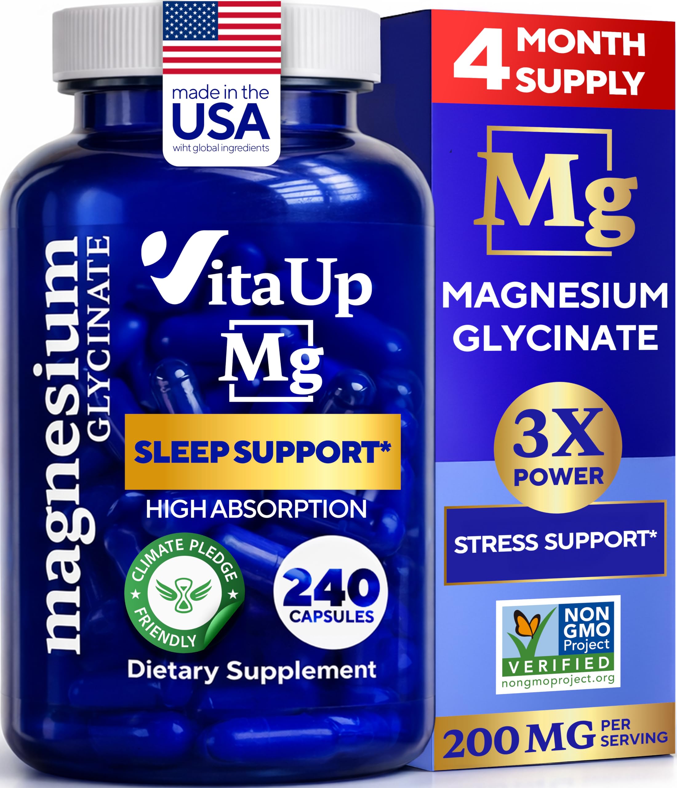VitaUp Magnésium Glycinate – bouteille prête à l’emploi, potentiel sommeil.