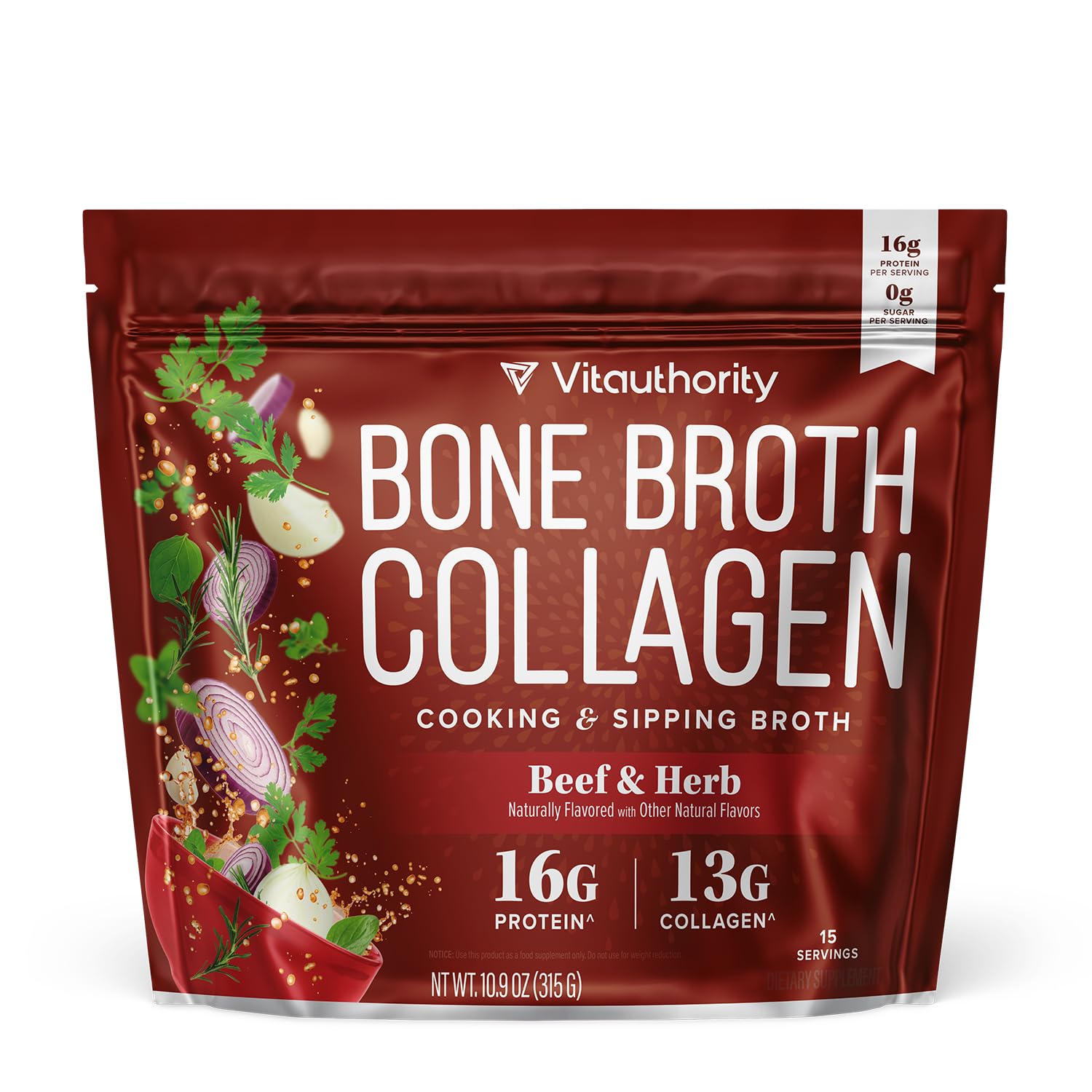 Vitauthority poudre collagène bouillon boeuf en versement, soutien potentiel des articulations.