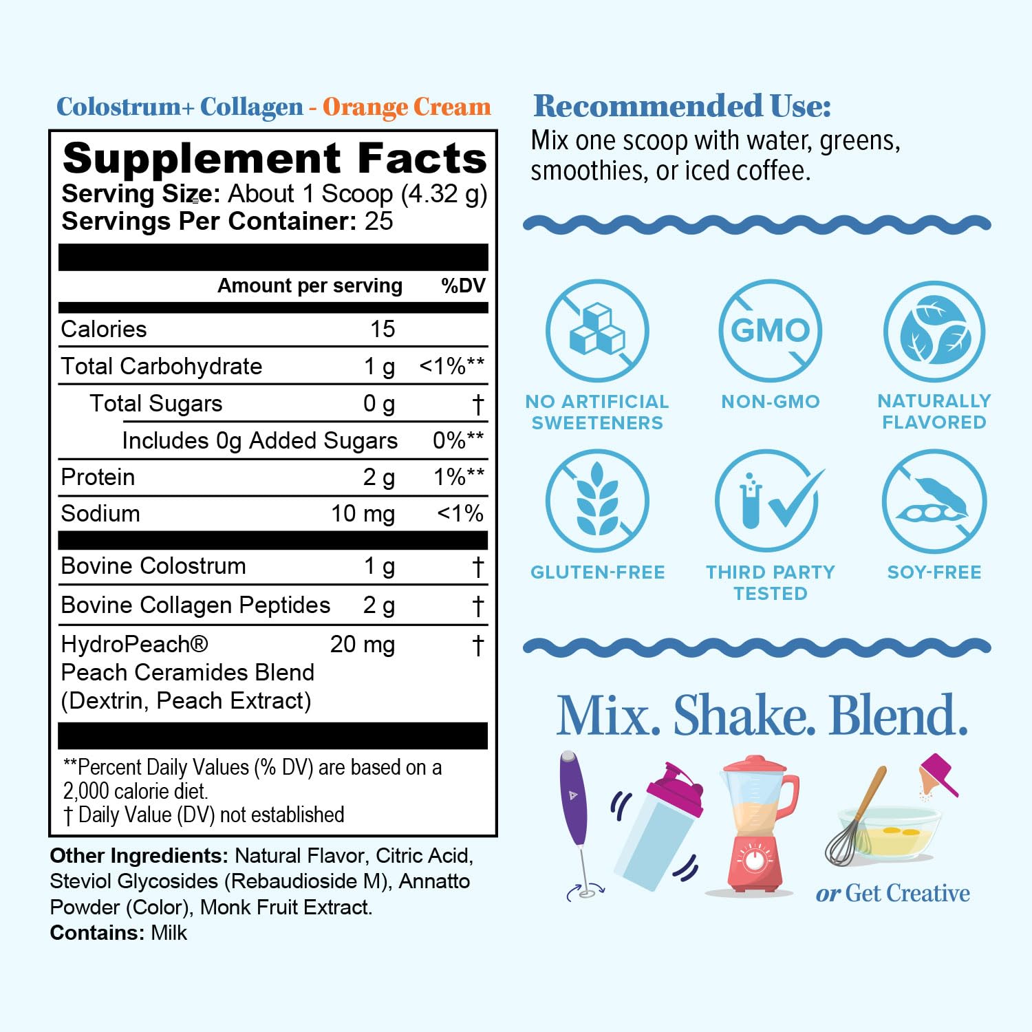 Mélange facile dans eau ou boisson avec Vitauthority Colostrum-Collagen HydroPeach.