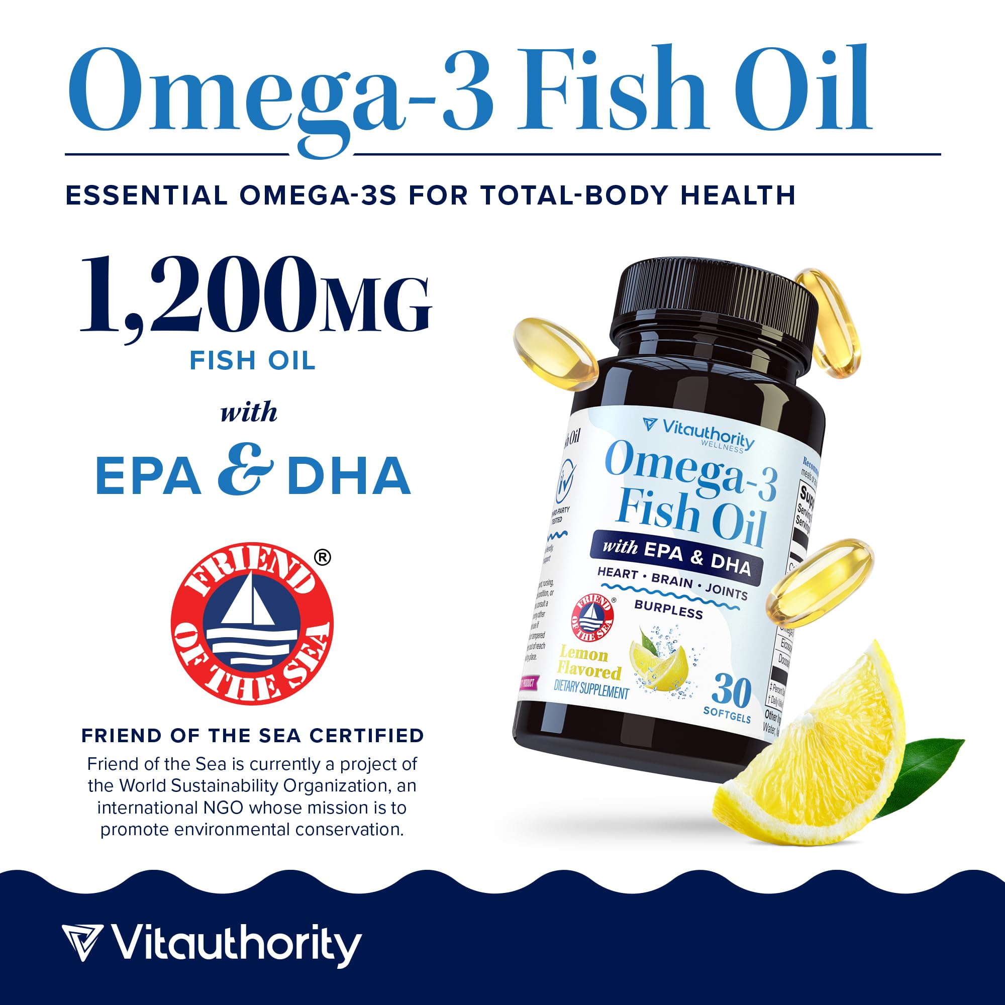 Emballage Vitauthority Omega3 avec certification Friend of the Sea