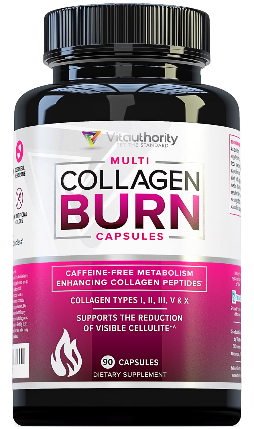 Vitaauthority Multi Collagen Burn, bouteille et étiquette, présentation claire pour l'utilisation quotidienne.