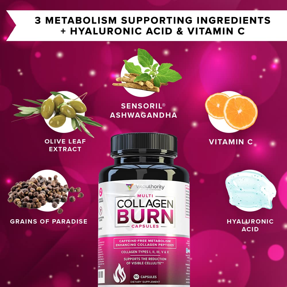 Vitaauthority Multi Collagen Burn, étui et produit visibles, présentation pratique et fiable.