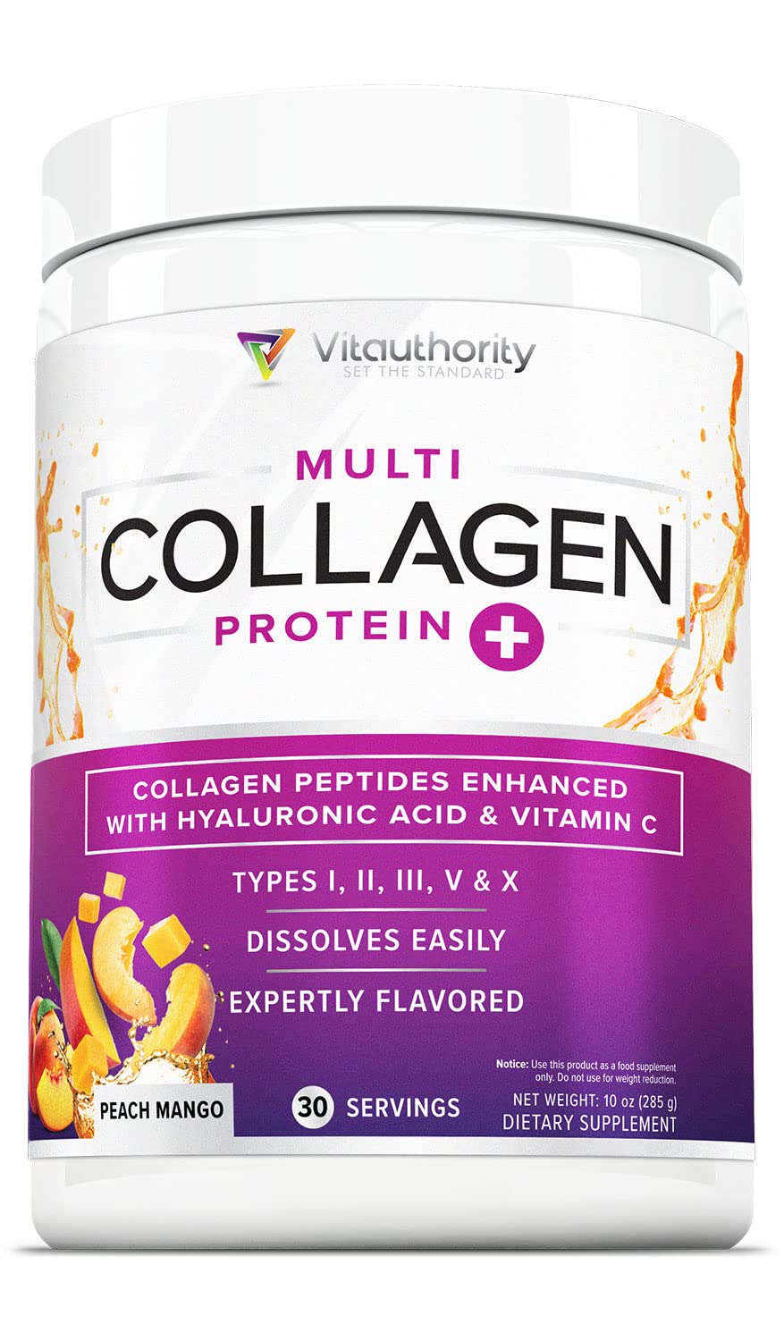 Vitauthority collagène multi en poudre dans la bouteille, soutien possible pour peau et cheveux.