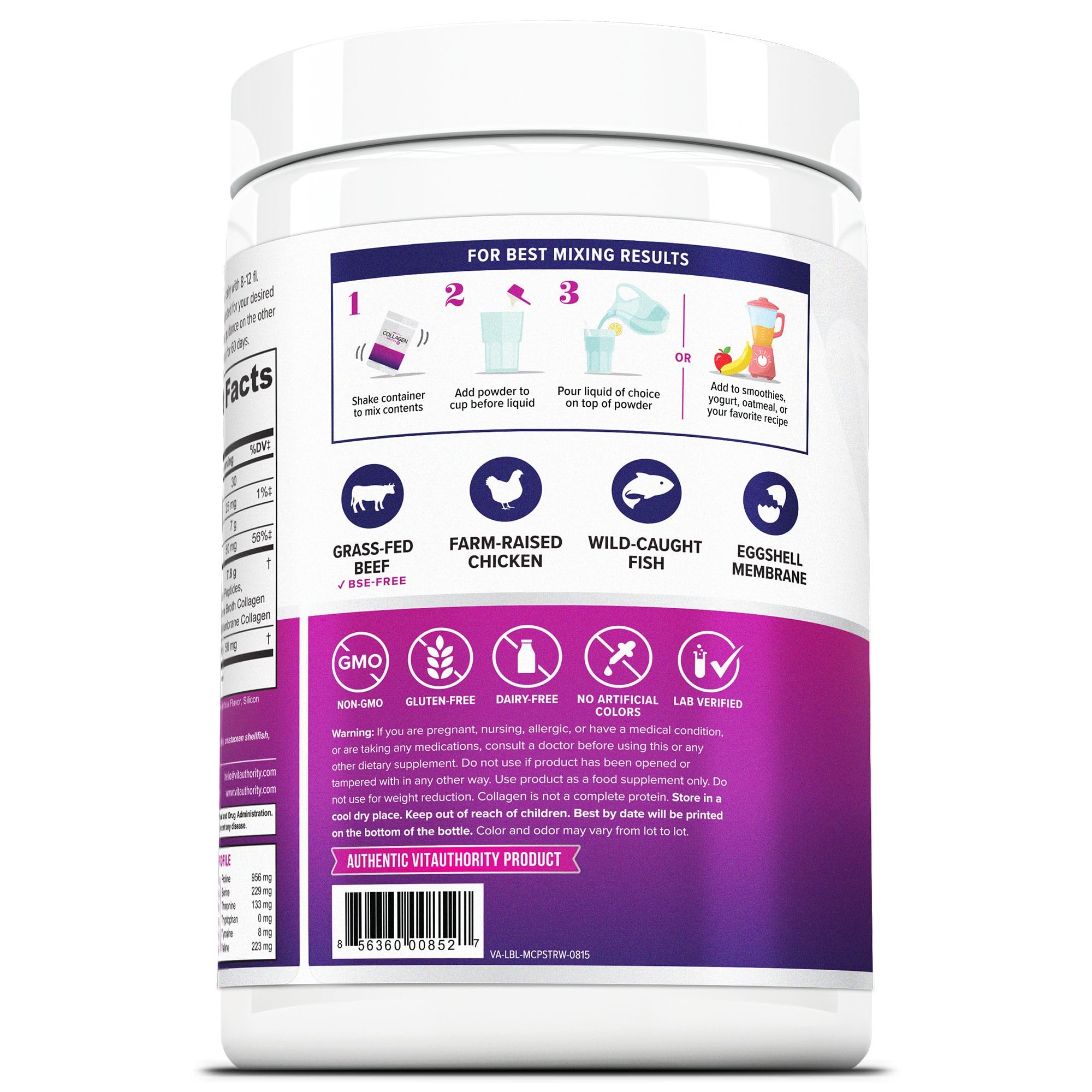 Vitaauthority Multi Collagen Poudre, texture poudre fine prête à se mélanger.