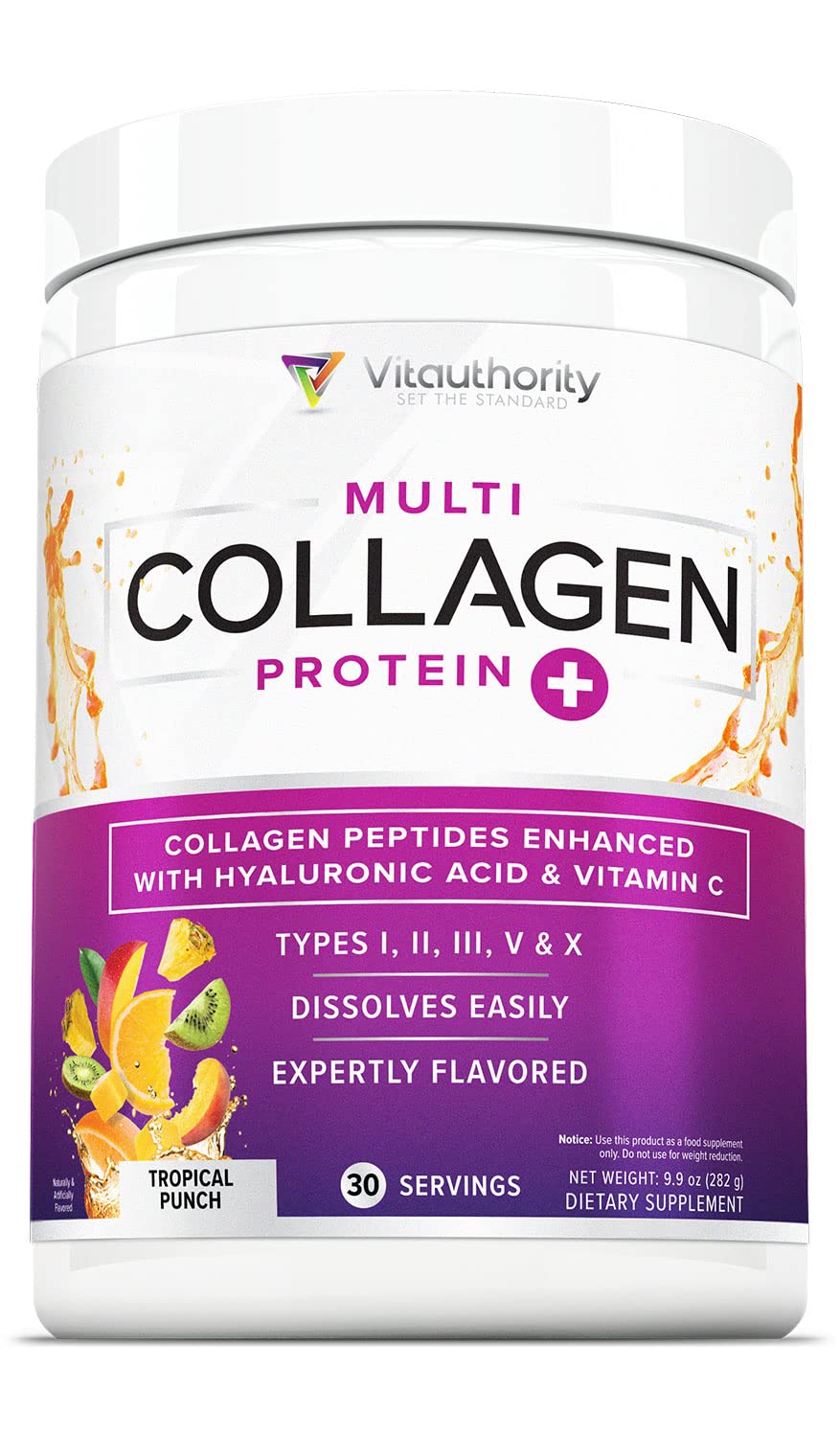 Vitauthority Multi Collagène Poudre pour femmes, bouteille, arôme neutre, soutien peau et cheveux