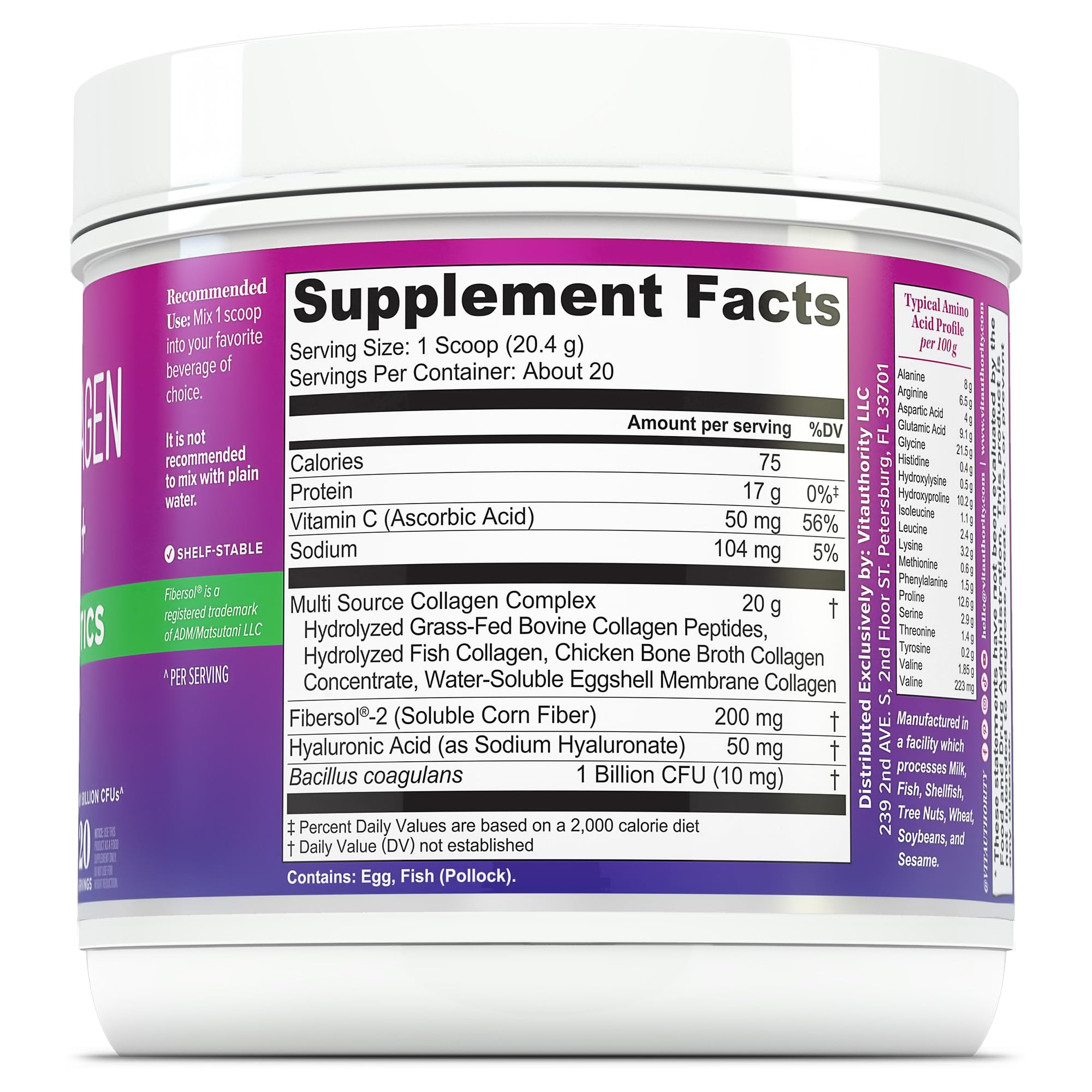 Vitauthority Multi Collagen Probiotiques – digestion microbiome: bien-être intestinal potentiel.