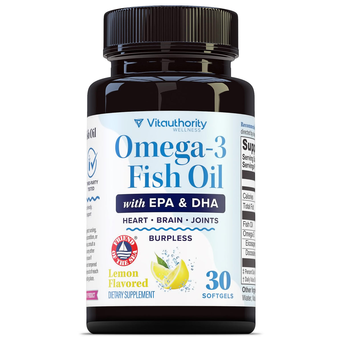 Vitauthority Omega3: bouteille de gélules, soutien potentiel pour cœur et cerveau
