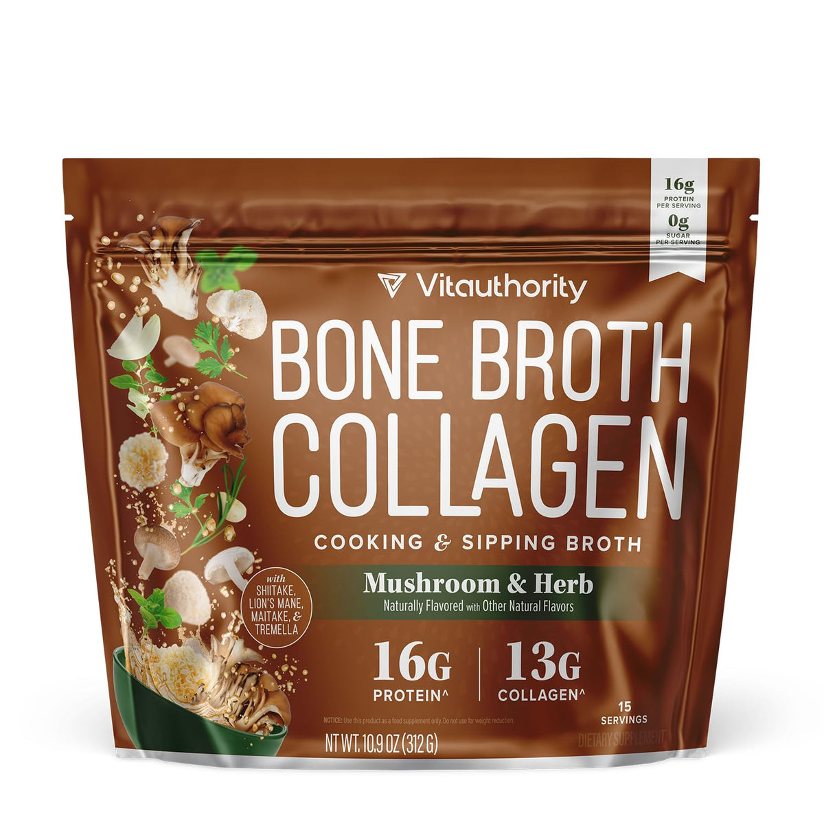Poudre Vitauthority collagène bouillon os 16 g – soutien des articulations.