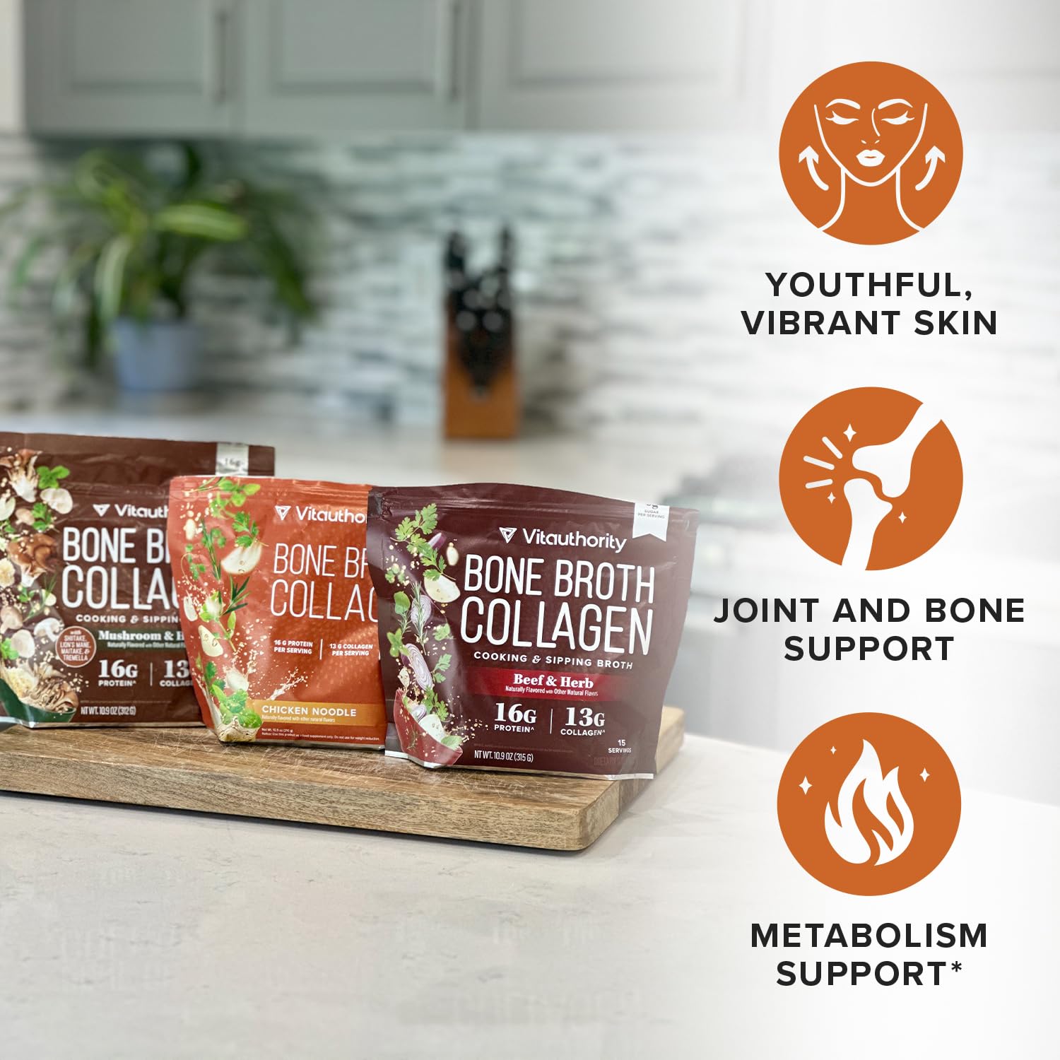 Saveur champignons herbes collagène Vitauthority – idéal pour soupes.