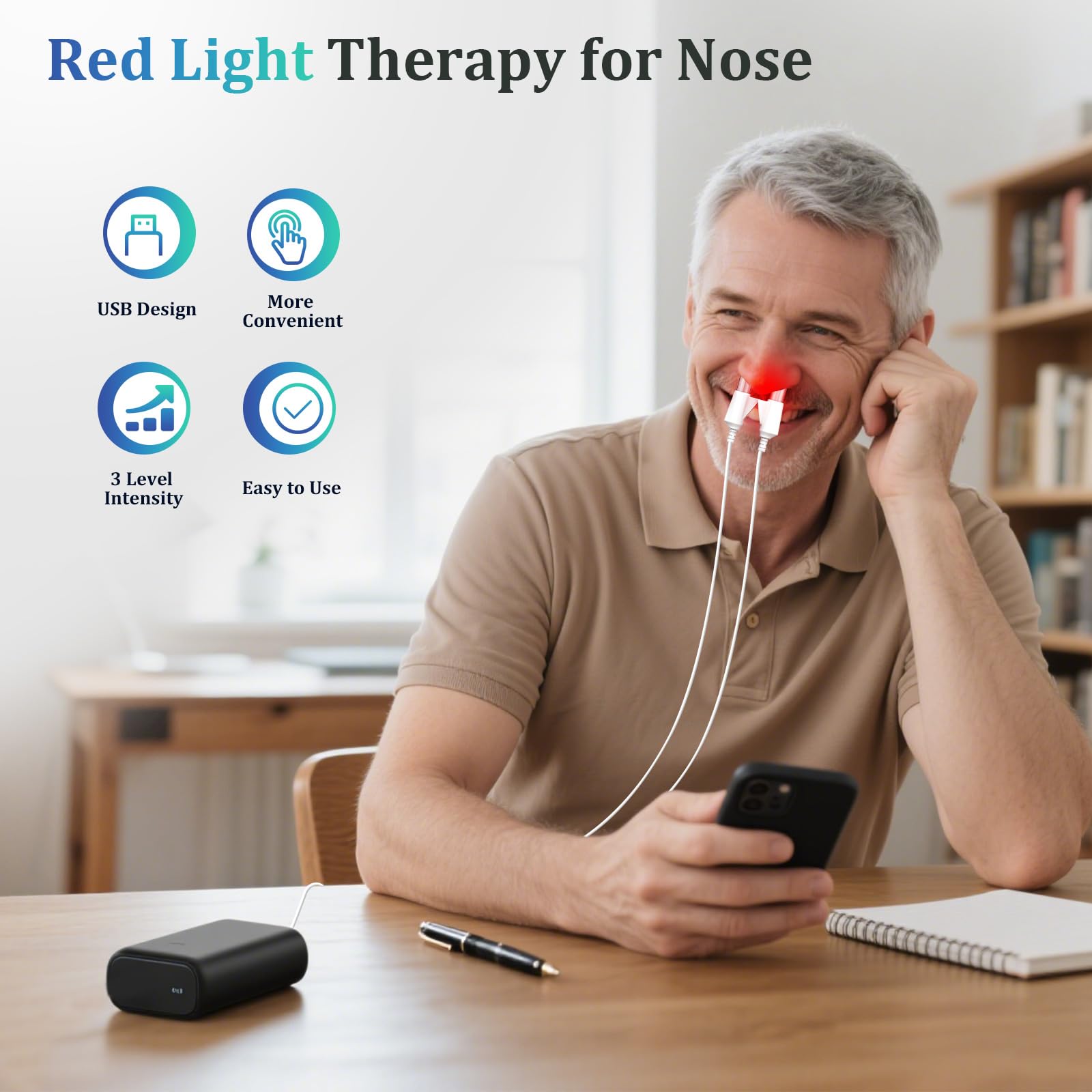 VitaYex thérapie nasale — lumière rouge USB, portable et simple d’utilisation