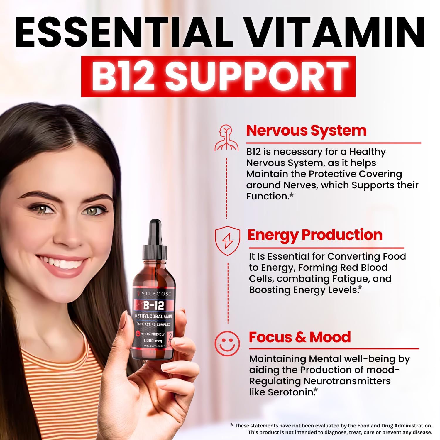 Étiquette VitBoost B12 sans gluten et sans OGM.