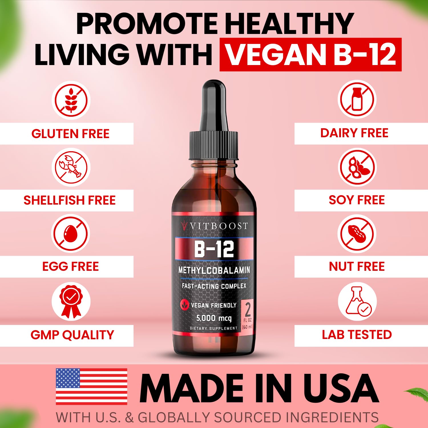 Flacon VitBoost B12 avec compte-gouttes précis pour dosages faciles.