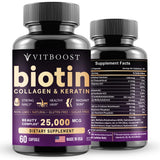 VITBOOST Biotine avec hyaluronique – bouteille visible, cheveux plus forts et brillants.