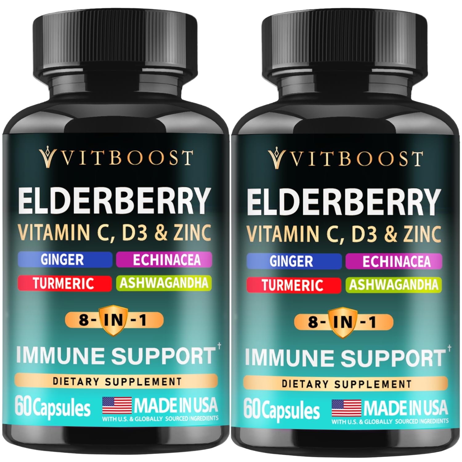 VITBOOST bouteille Sureau et Zinc, indiquant un soutien immunitaire potentiel.