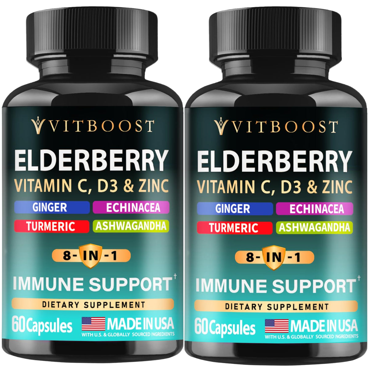 VITBOOST bouteille Sureau et Zinc, indiquant un soutien immunitaire potentiel.