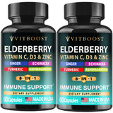 VITBOOST bouteille Sureau et Zinc, indiquant un soutien immunitaire potentiel.