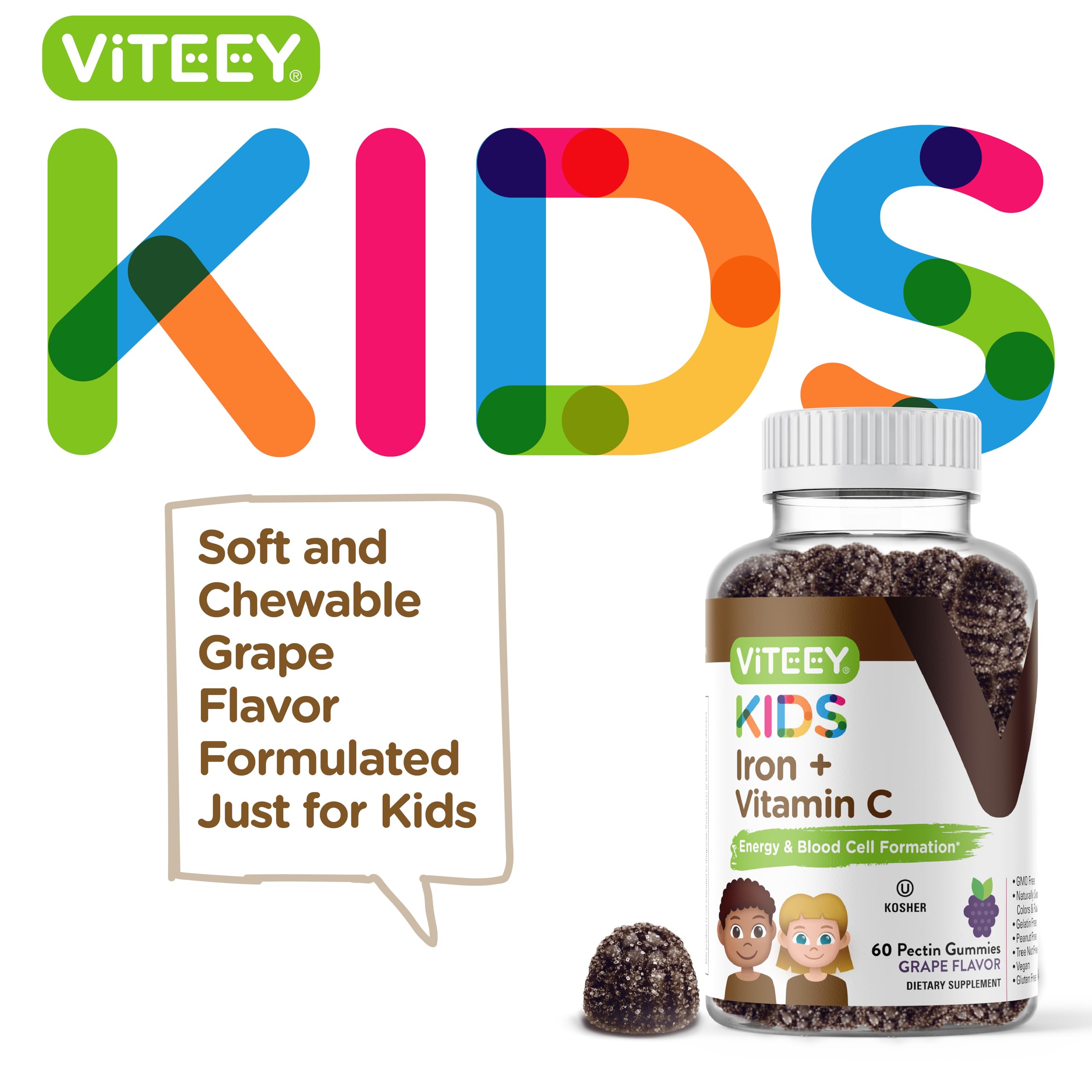 Gommes VITEEY au raisin dans le flacon, texture moelleuse et goût fruité