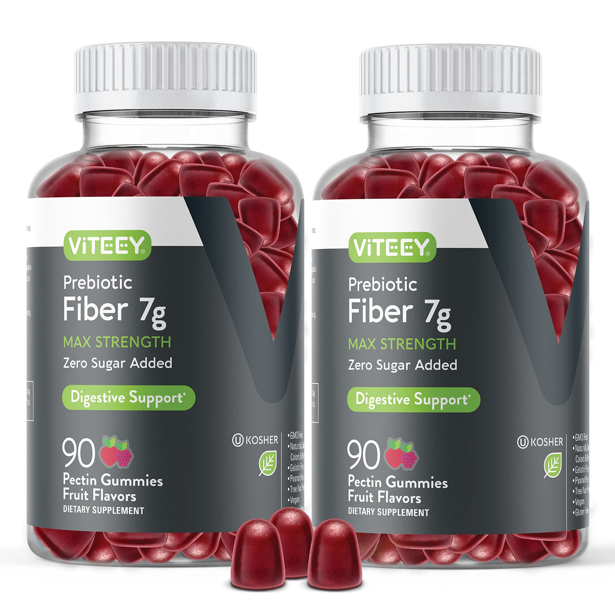 Gommes prébiotiques Viteey, 7 g par portion, soutien digestif quotidien.
