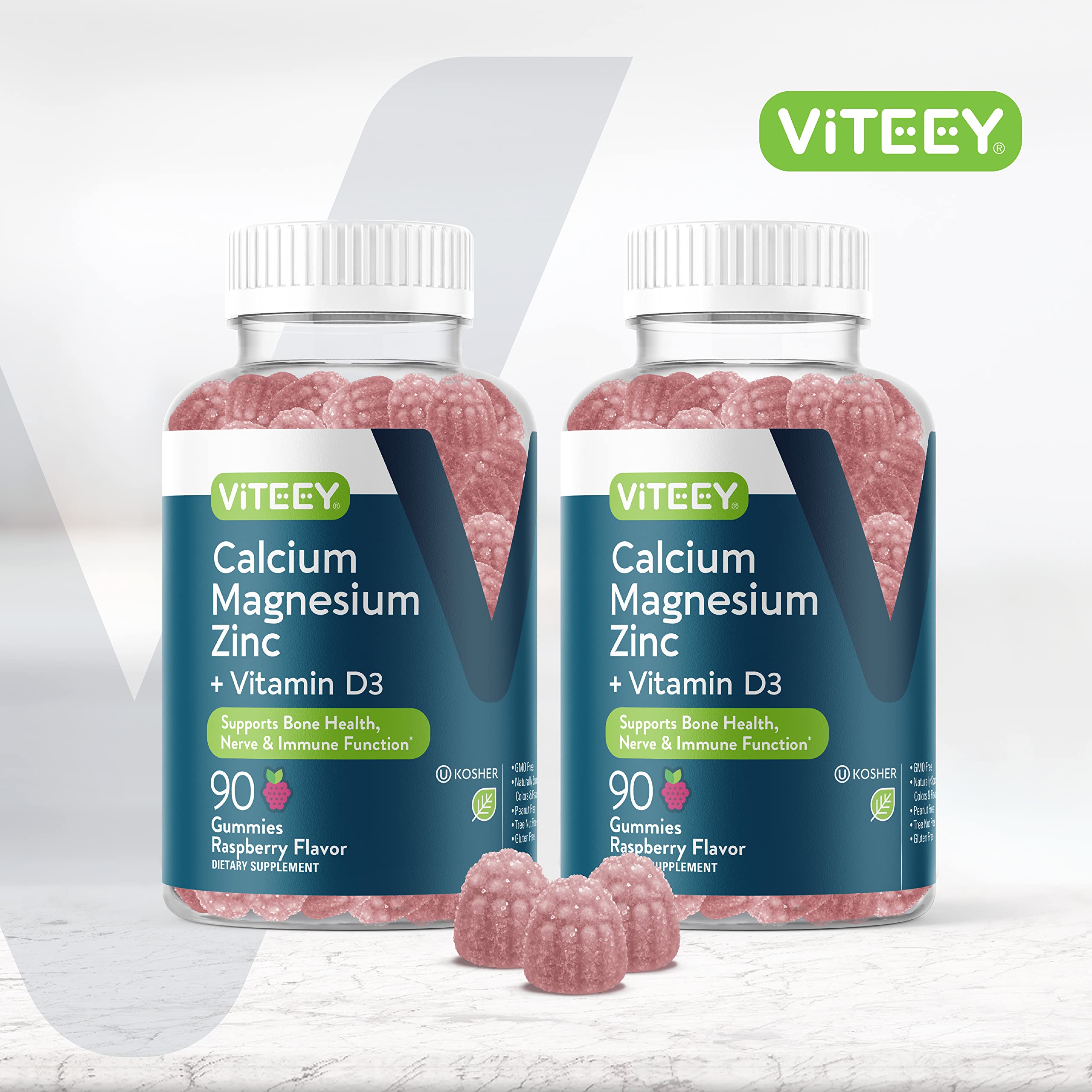 Gommes Viteey saveur framboise faciles à mâcher pour un apport nutritionnel quotidien.