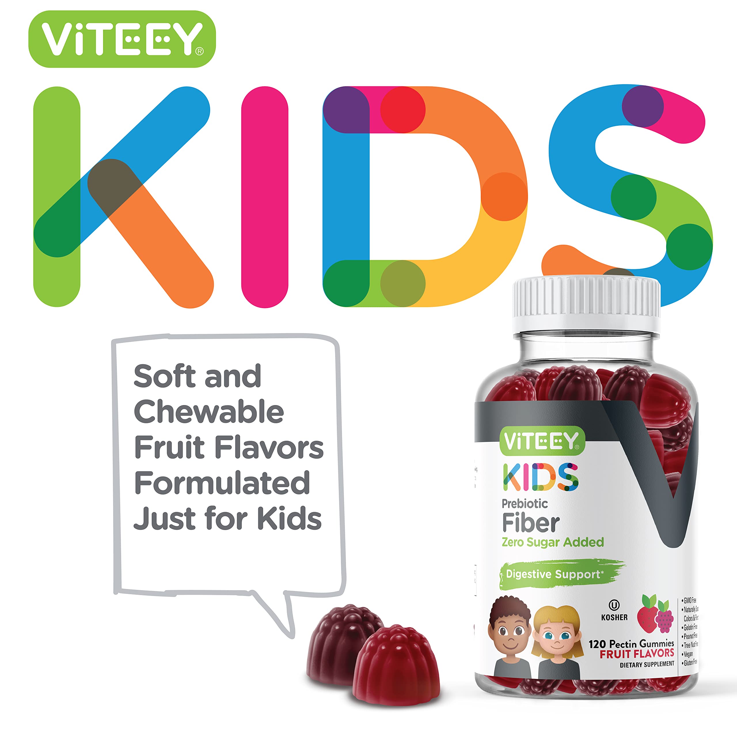 Viteey gommes fruits pour enfants — aide possible à la digestion au quotidien.