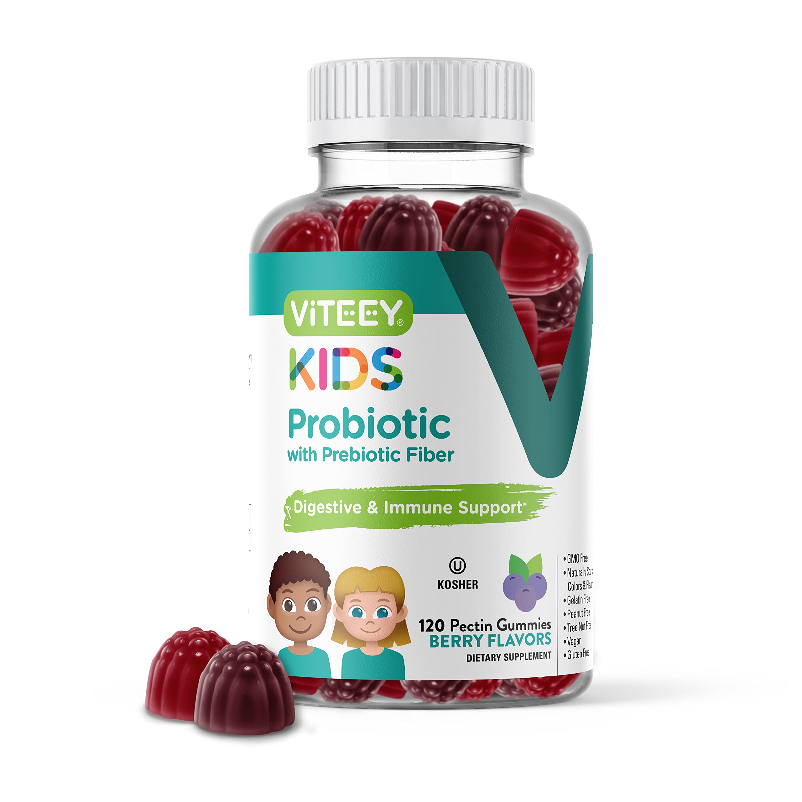Gomme probiotiques Viteey pour enfants, emballage recto, pratique à administrer.