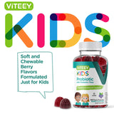 Gomme probiotiques Viteey pour enfants, emballage verso, dosages faciles à suivre.