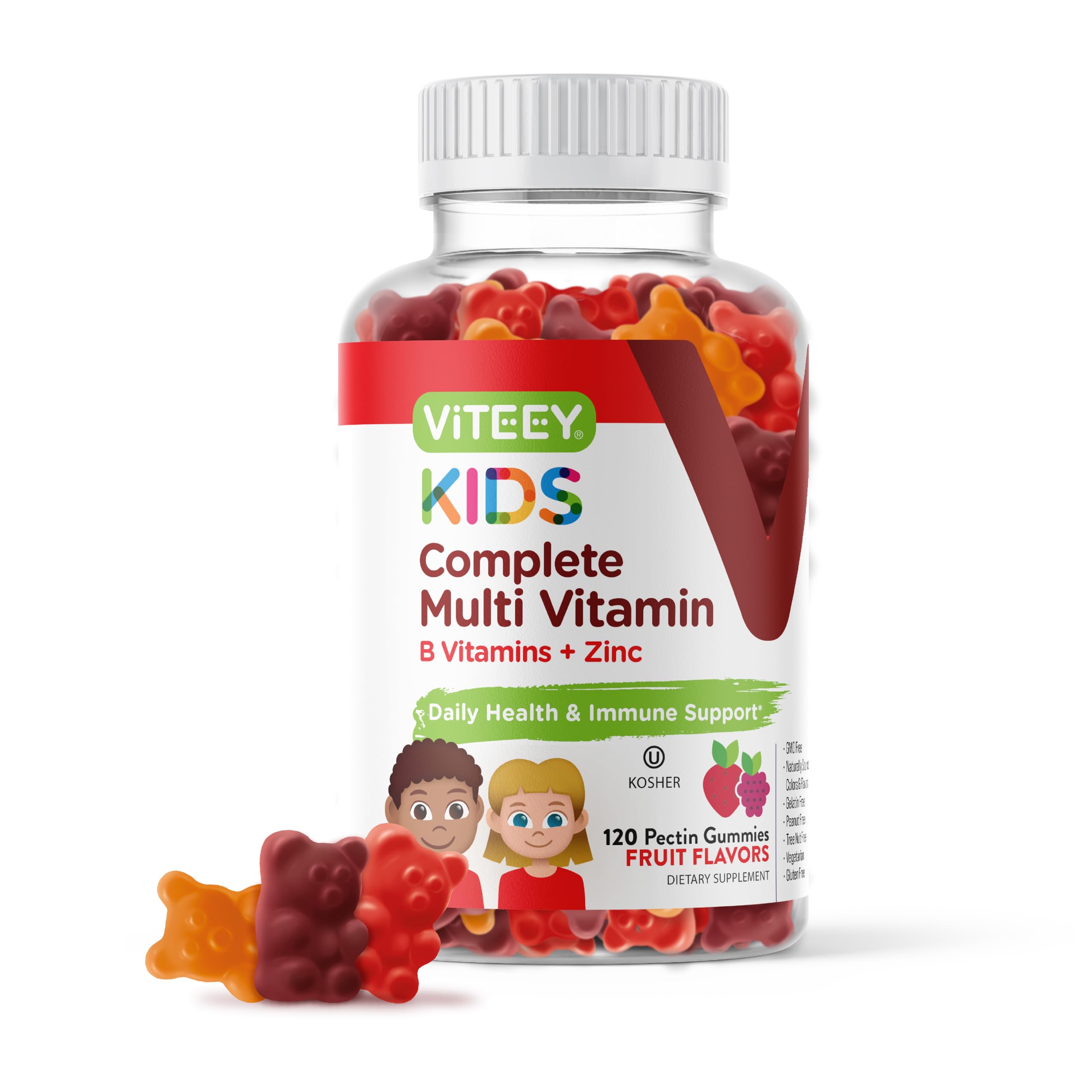 Gommes Viteey pour enfants dans une bouteille, soutien potentiel du système immunitaire.